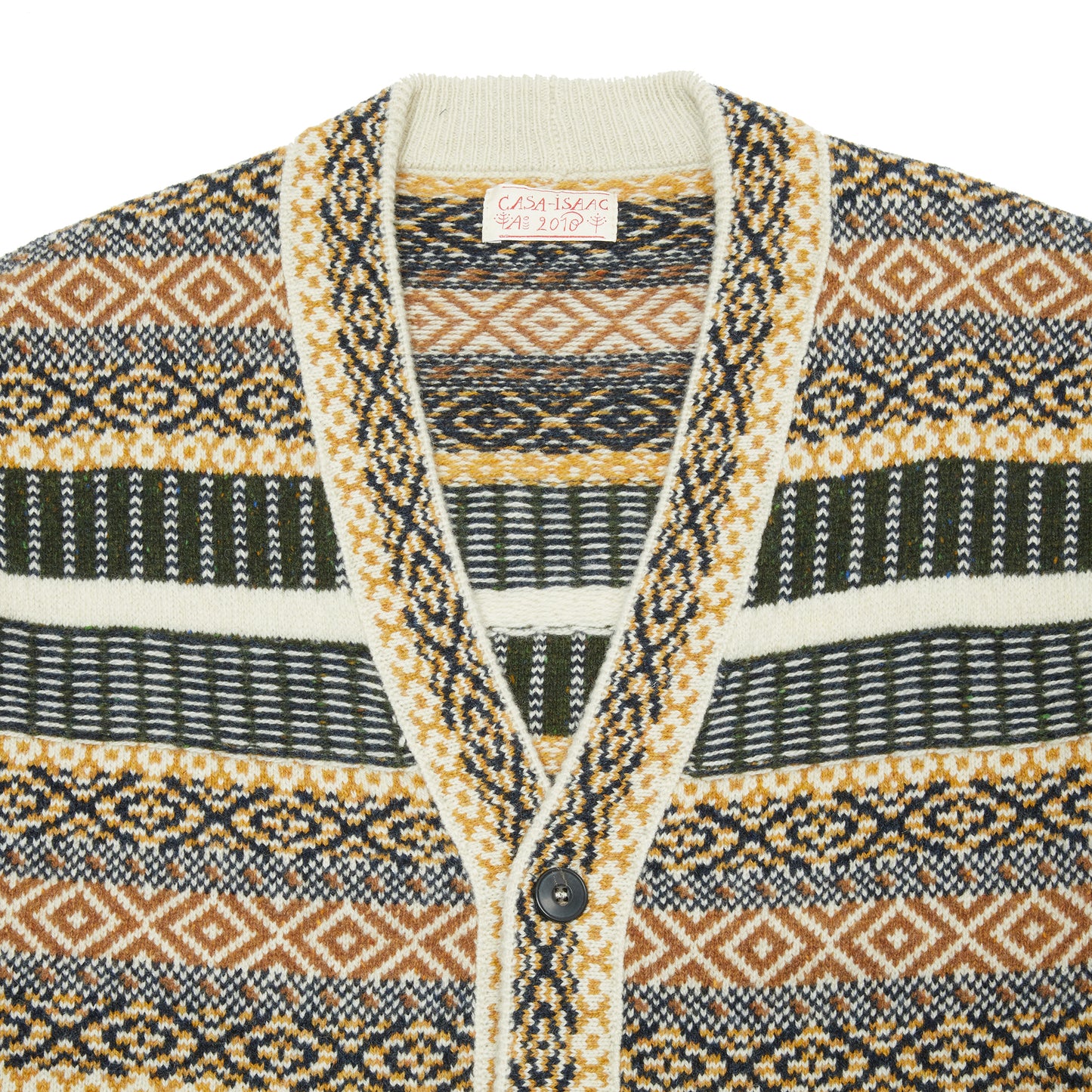 GRP Casa Isaac Folk Cardigan in Ochre Green