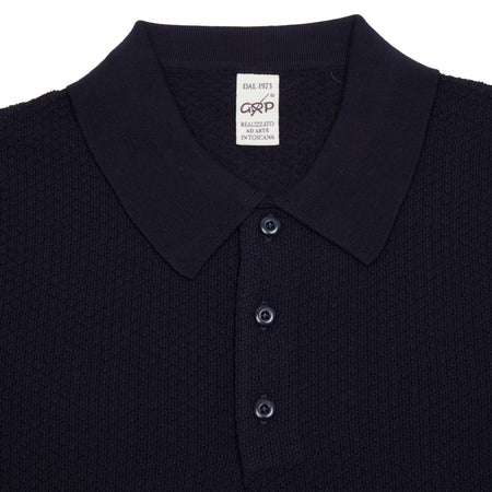 <p>Short sleeve Polo Shirt in light crisp cotton with a textured pattern and contrasting ribbed hems and collar.</p> <p>Made in Italy.</p>