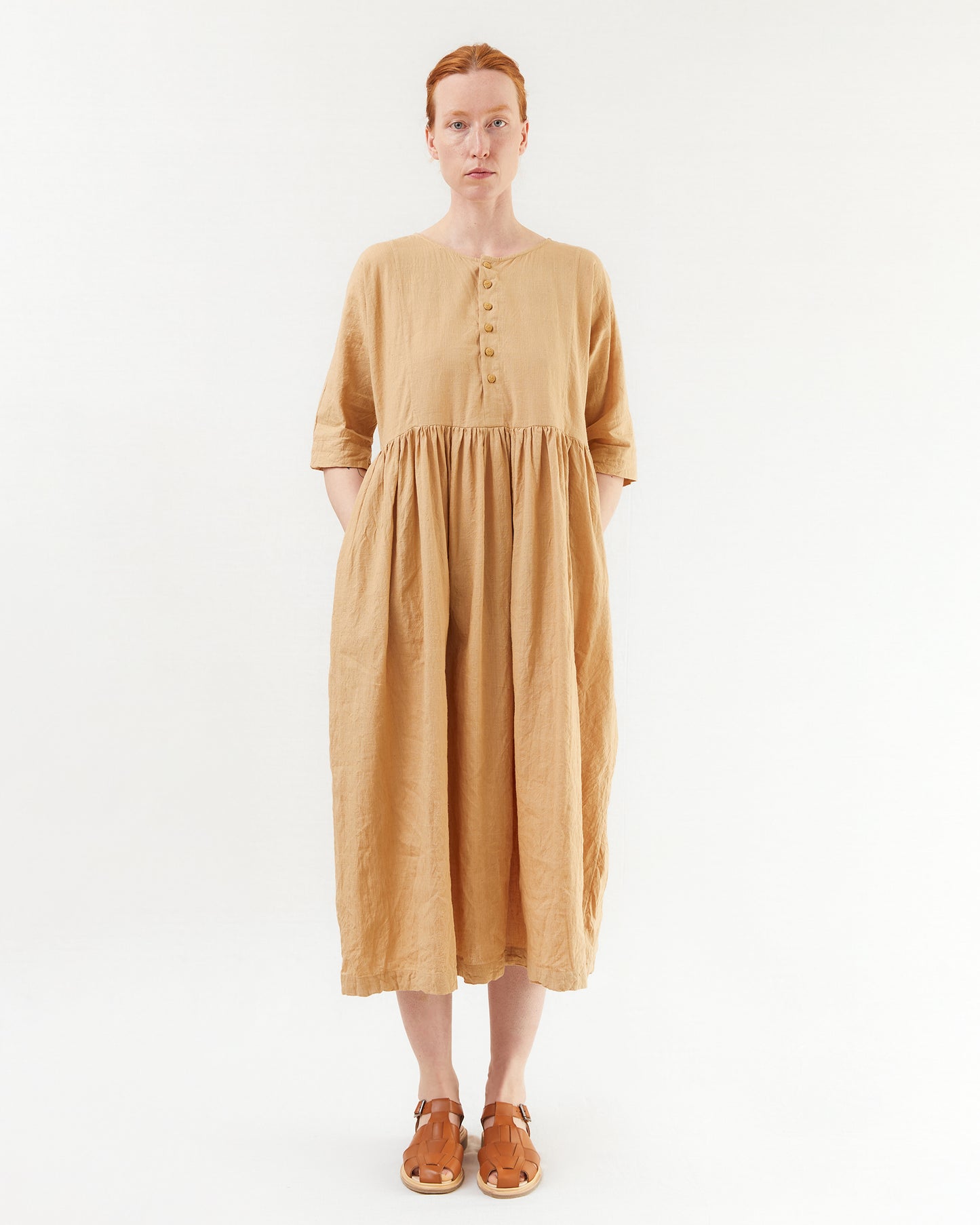 Guptiha Cotton/Linen Dress in Antique Beige