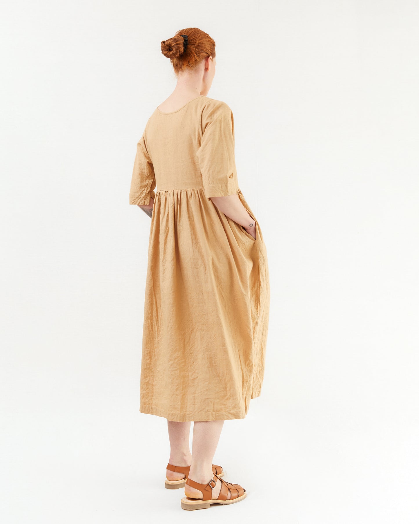 Guptiha Cotton/Linen Dress in Antique Beige