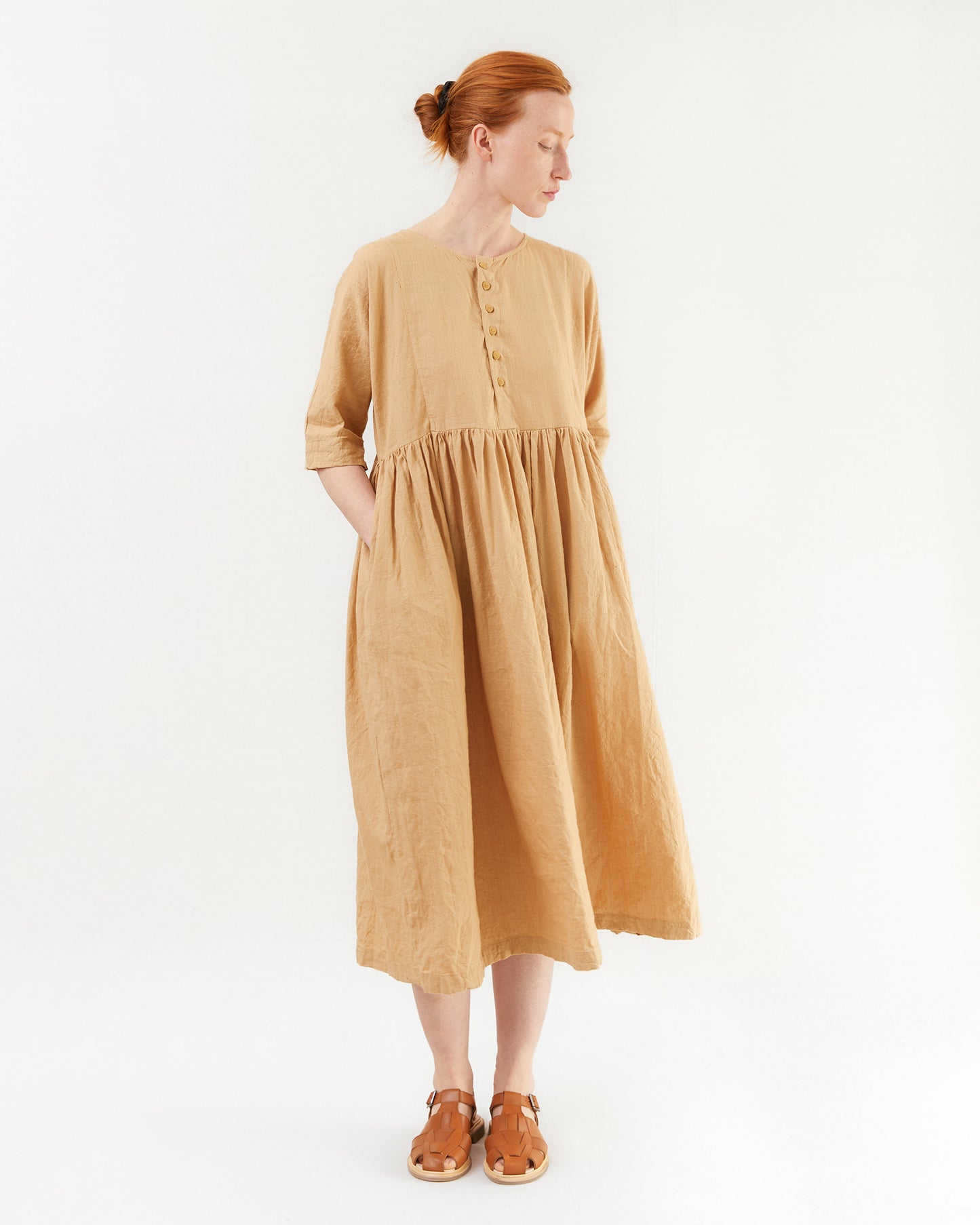 Guptiha Cotton/Linen Dress in Antique Beige