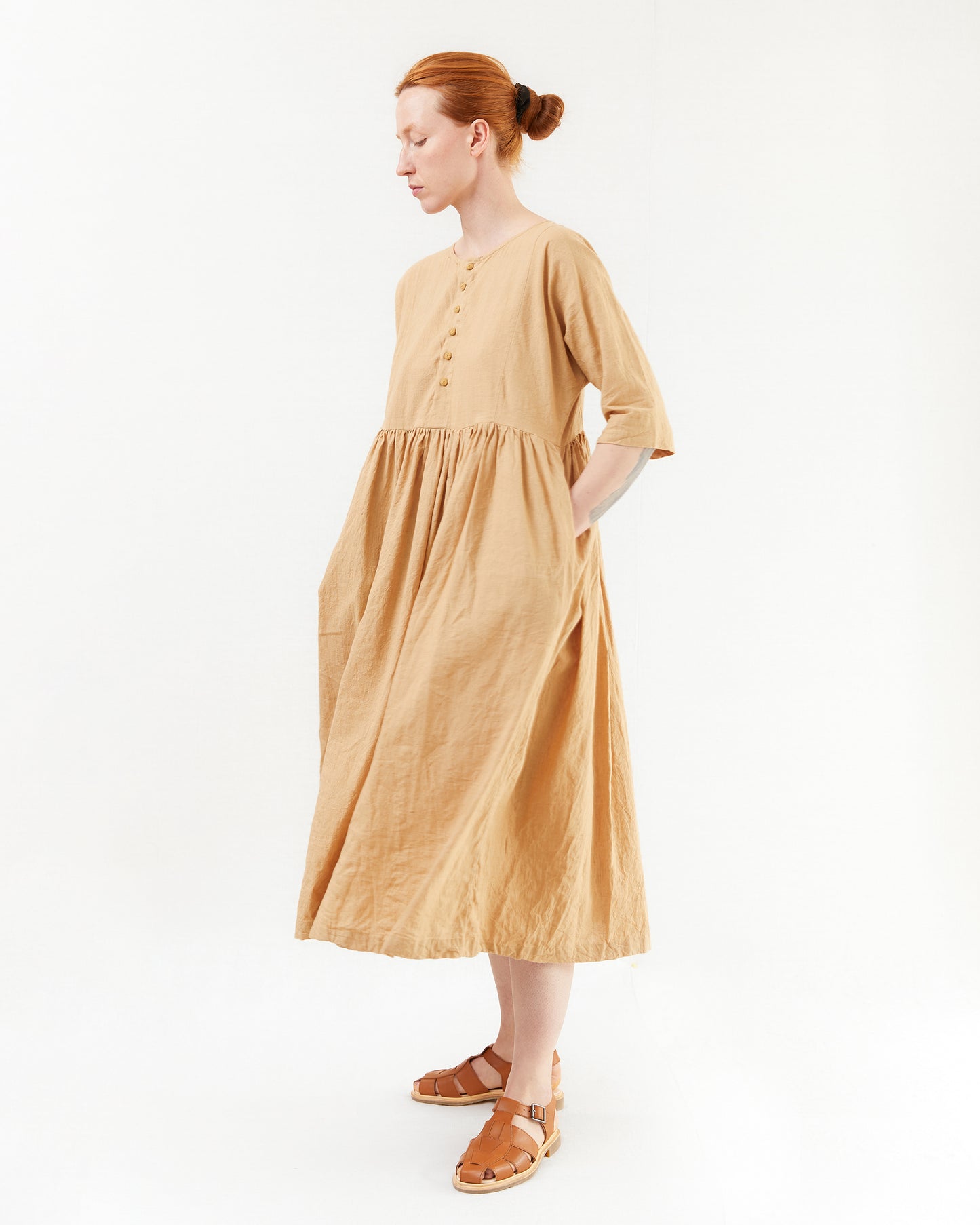 Guptiha Cotton/Linen Dress in Antique Beige