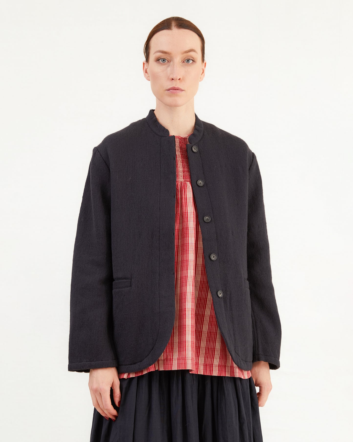 Maison De Soil Cotton/Wool Herringbone Jacket in Navy
