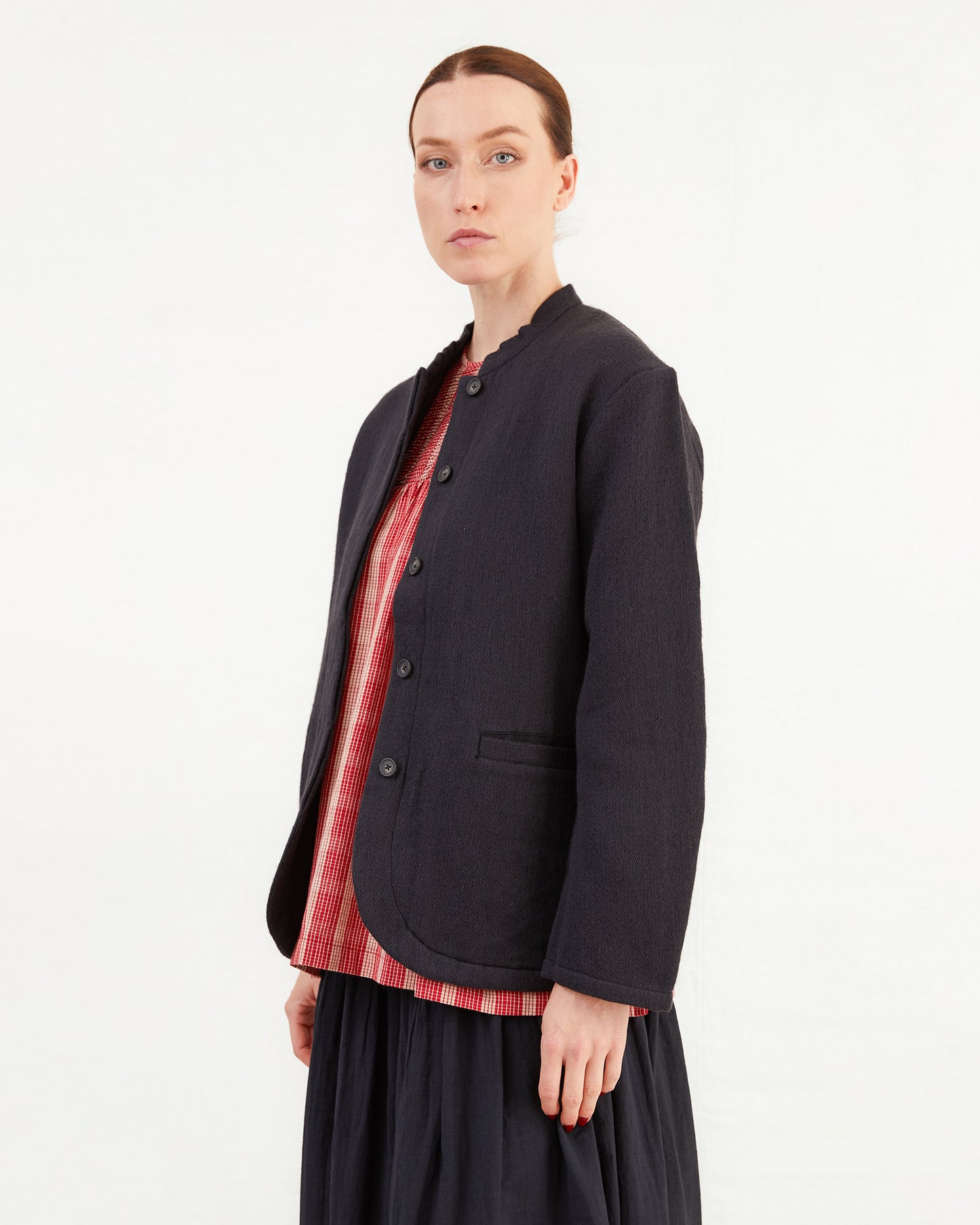 Maison De Soil Cotton/Wool Herringbone Jacket in Navy