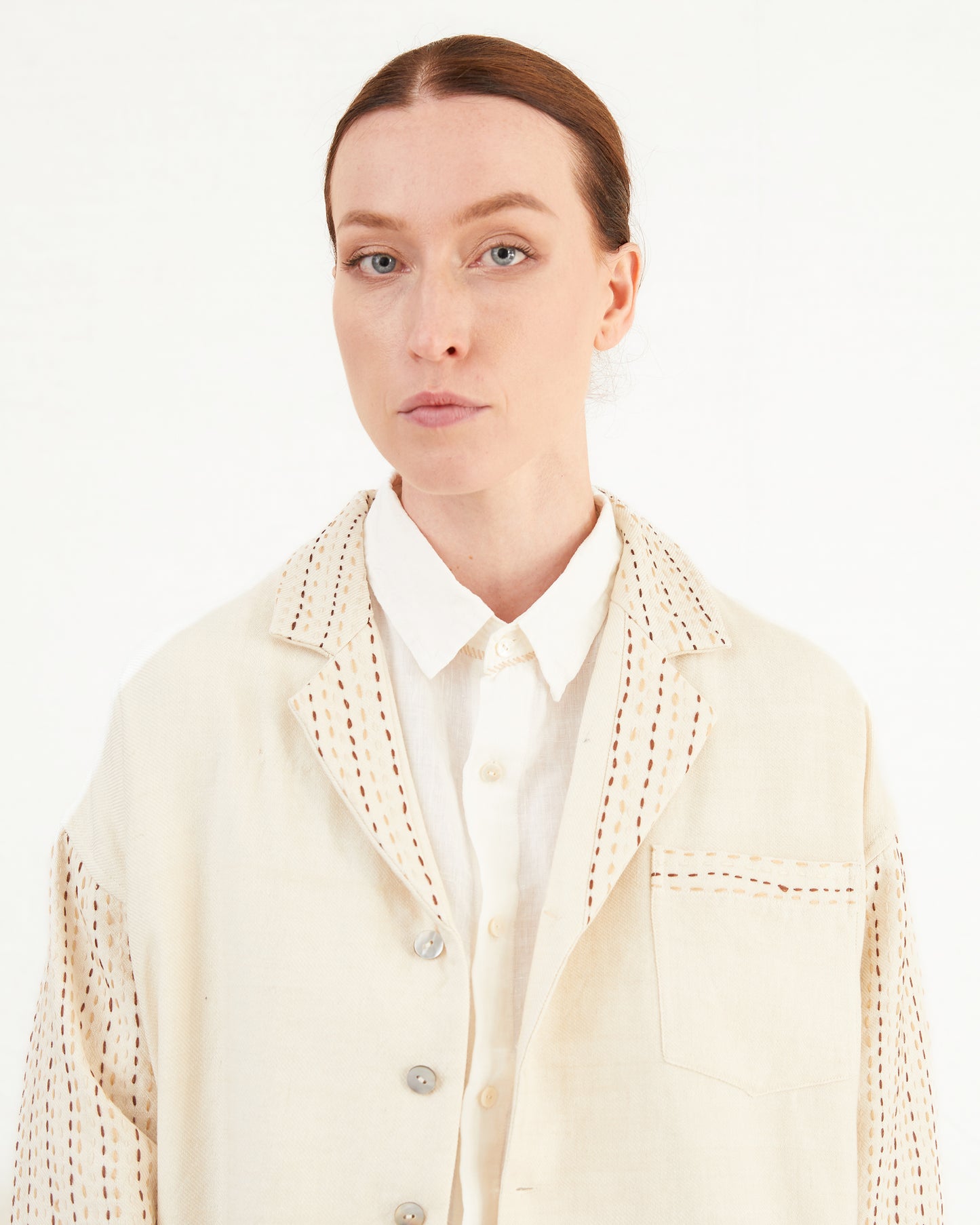 Guptiha Women's Cotton/Wool Shirt in Light Beige