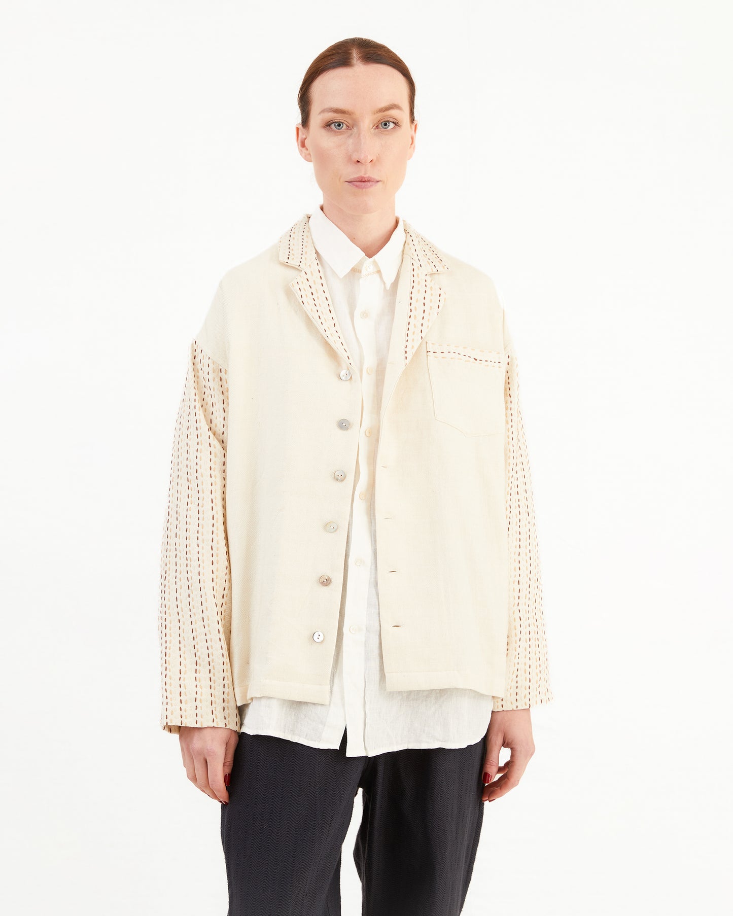 Guptiha Women's Cotton/Wool Shirt in Light Beige