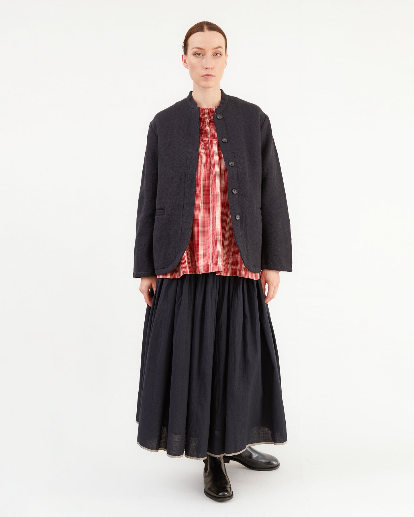 Maison De Soil Pullover Cotton/Wool Shirt in Red/Beige Check