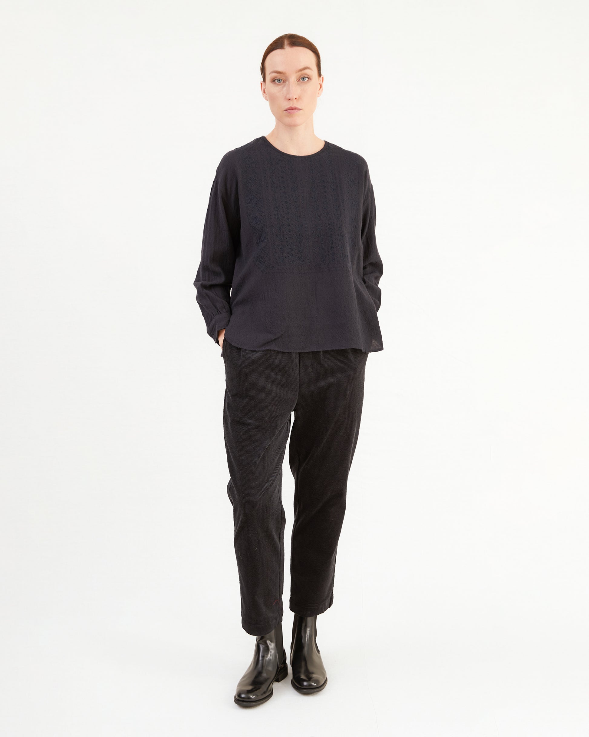 Maison De Soil Easy Tapered Corduroy Pants in Black