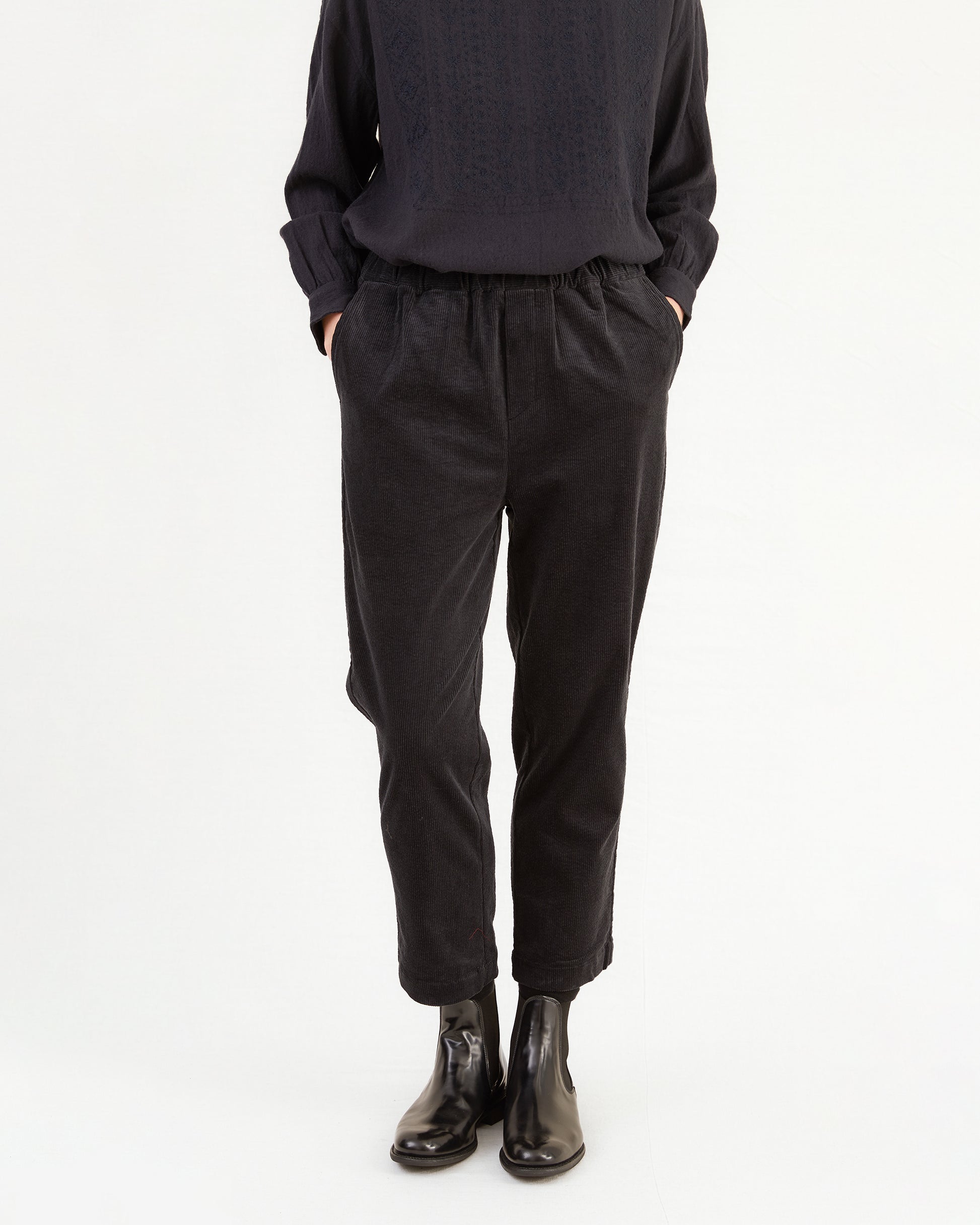Maison De Soil Easy Tapered Corduroy Pants in Black