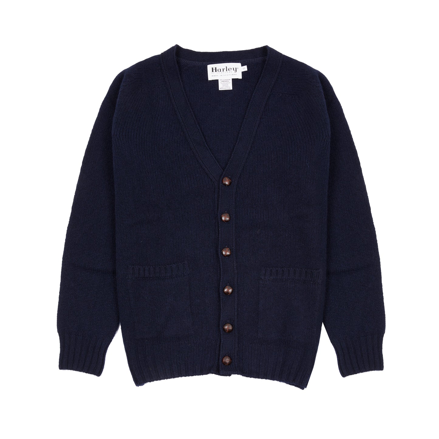 Classic medium-weight cardigan in beautiful soft 100% lambswool spun by Todd & Duncan in Fife and knitted in Peterhead, Scotland. Made in Scotland.