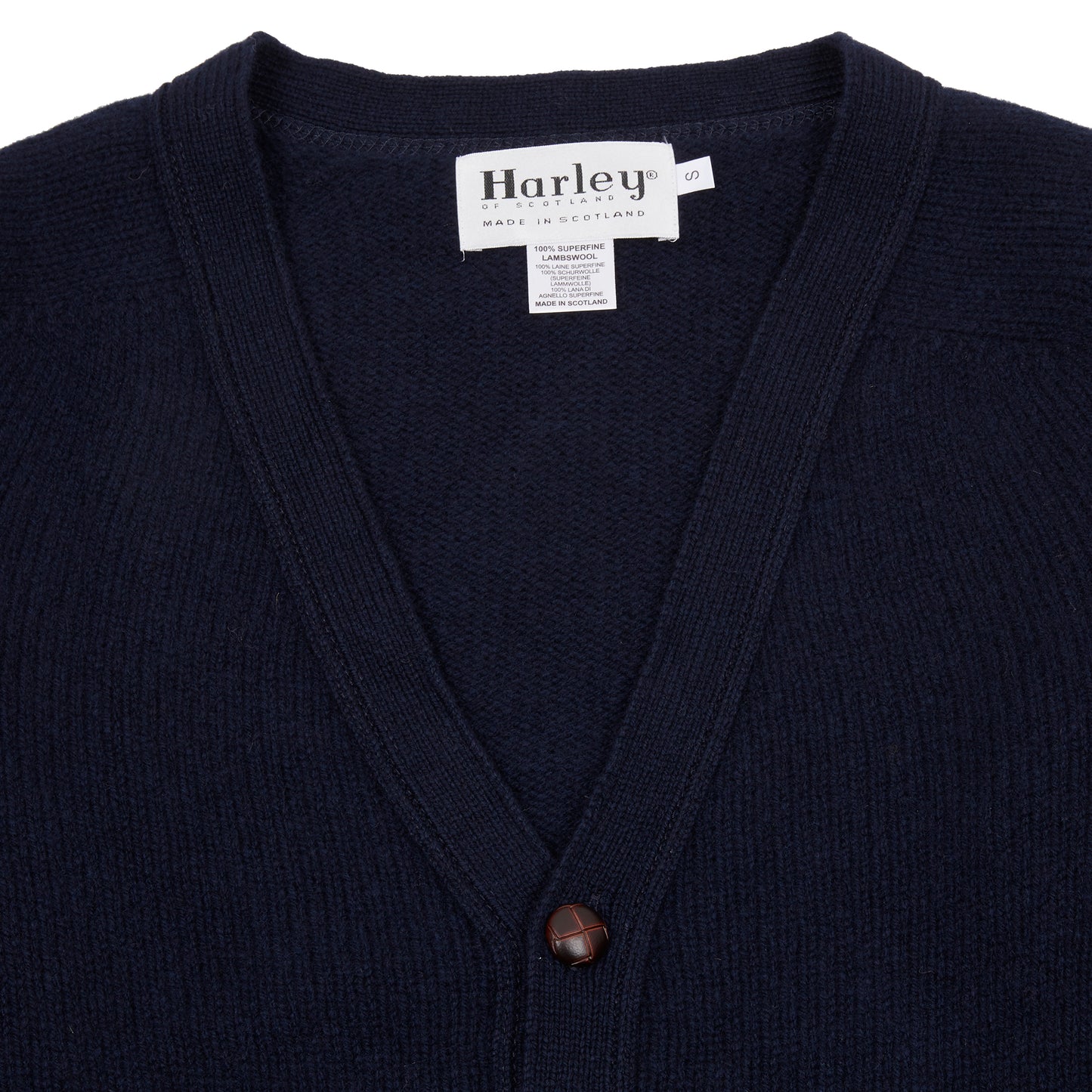 Classic medium-weight cardigan in beautiful soft 100% lambswool spun by Todd & Duncan in Fife and knitted in Peterhead, Scotland. Made in Scotland.