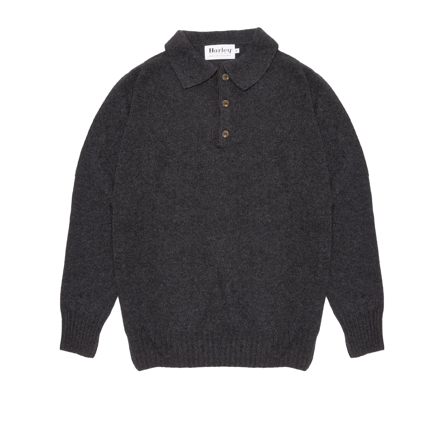 Harley Lambswool Knit Polo Jumper in Charcoal
