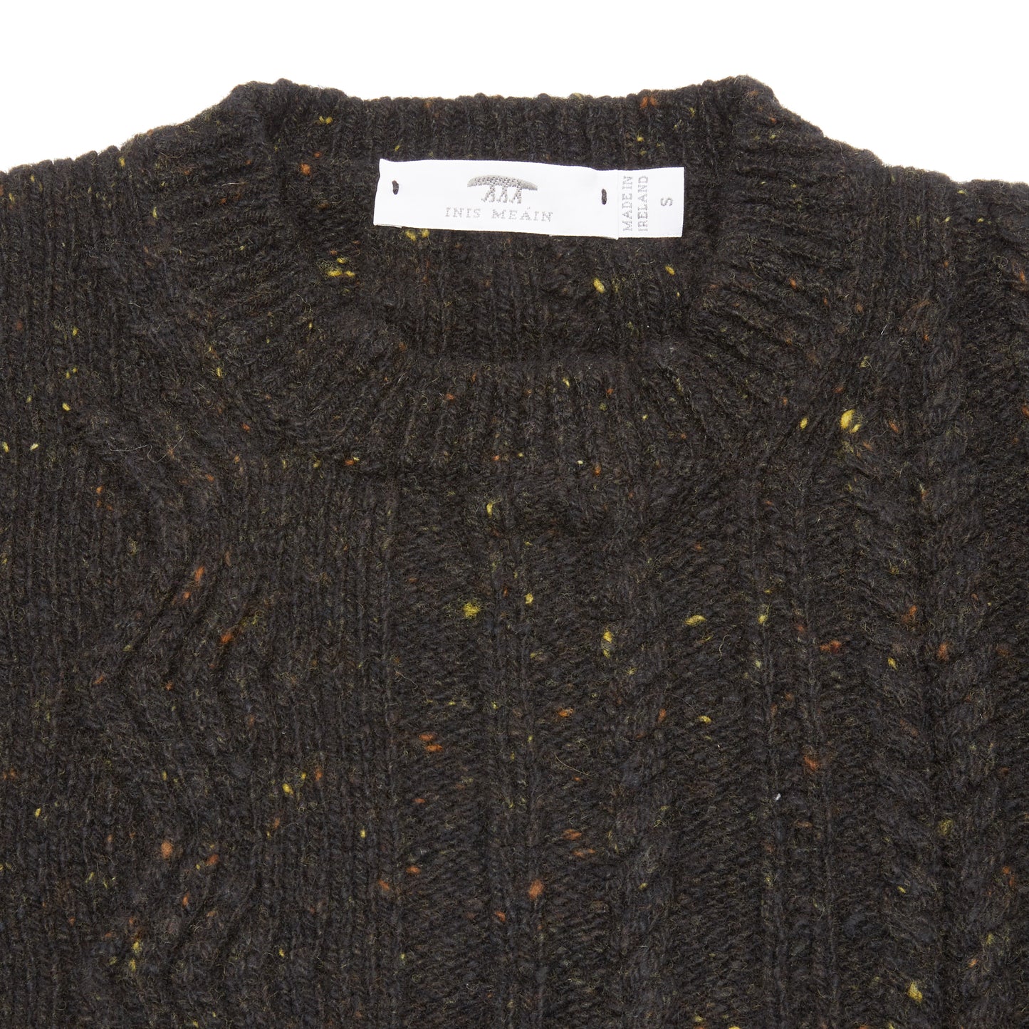 Inis Meáin Cashmere/Merino Ridges Aran Jumper in Natural Black Fleck
