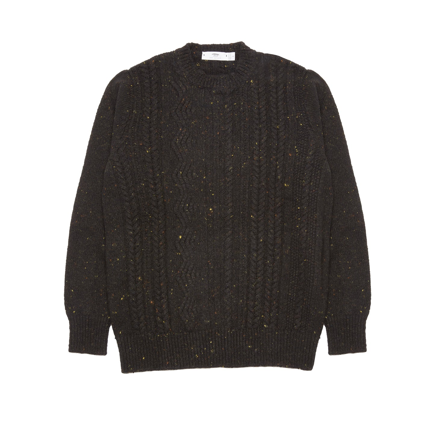Inis Meáin Cashmere/Merino Ridges Aran Jumper in Natural Black Fleck