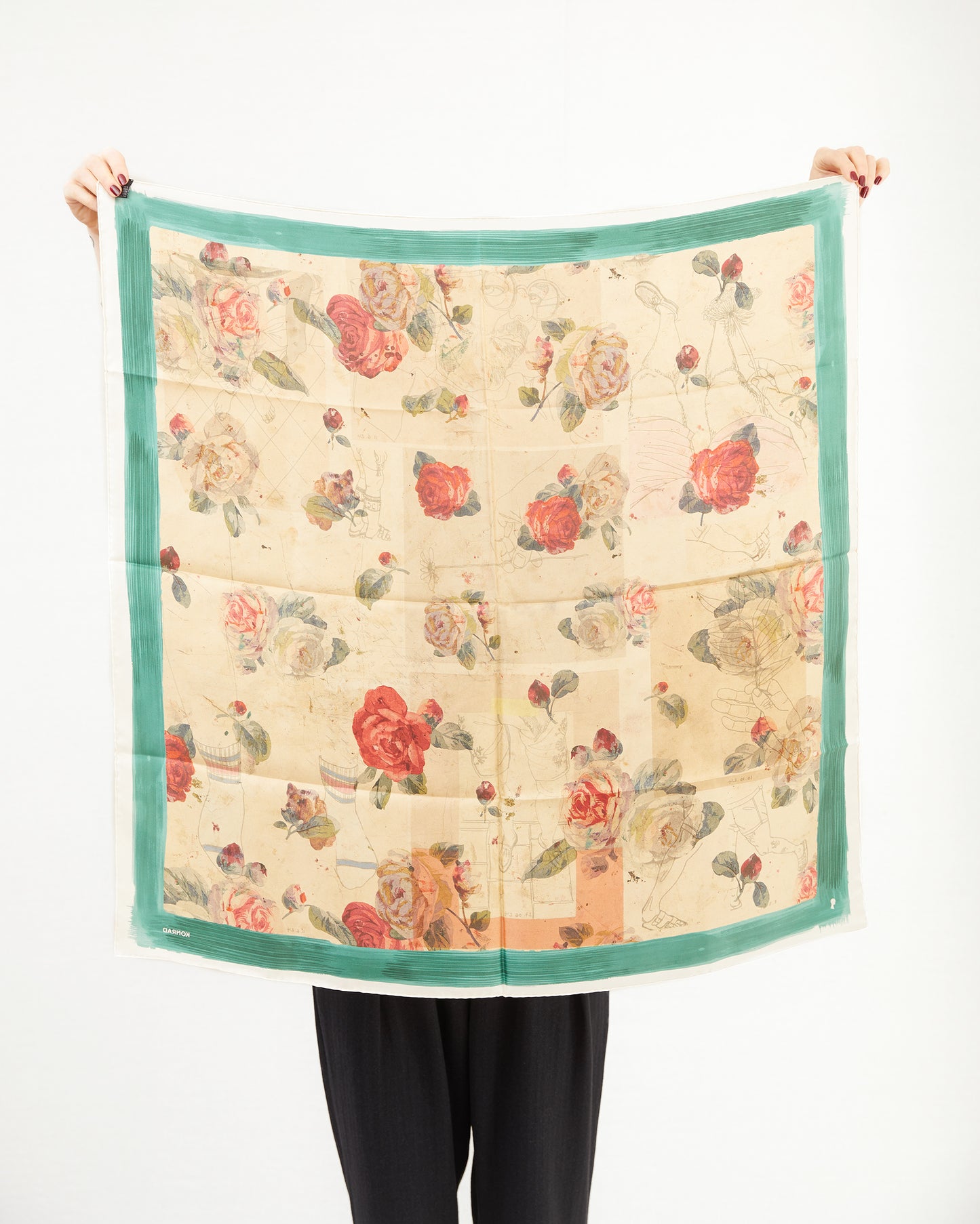 KONRAD Jonas Silk Scarf in Dairy/Roses Print