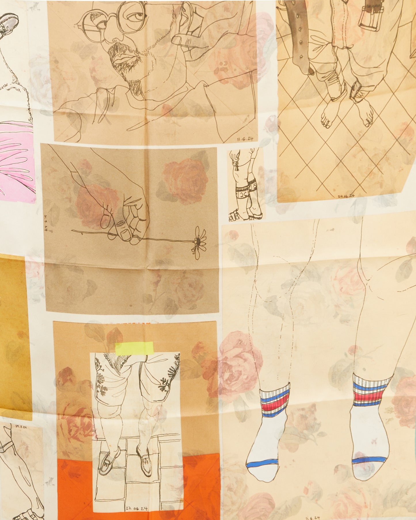 KONRAD Jonas Silk Scarf in Dairy/Roses Print