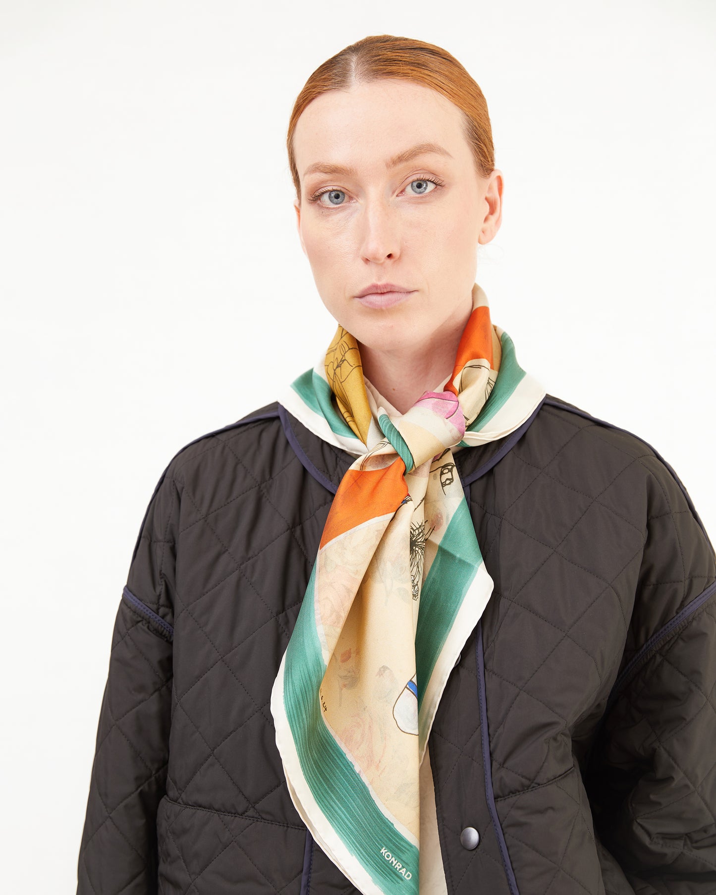 KONRAD Jonas Silk Scarf in Dairy/Roses Print