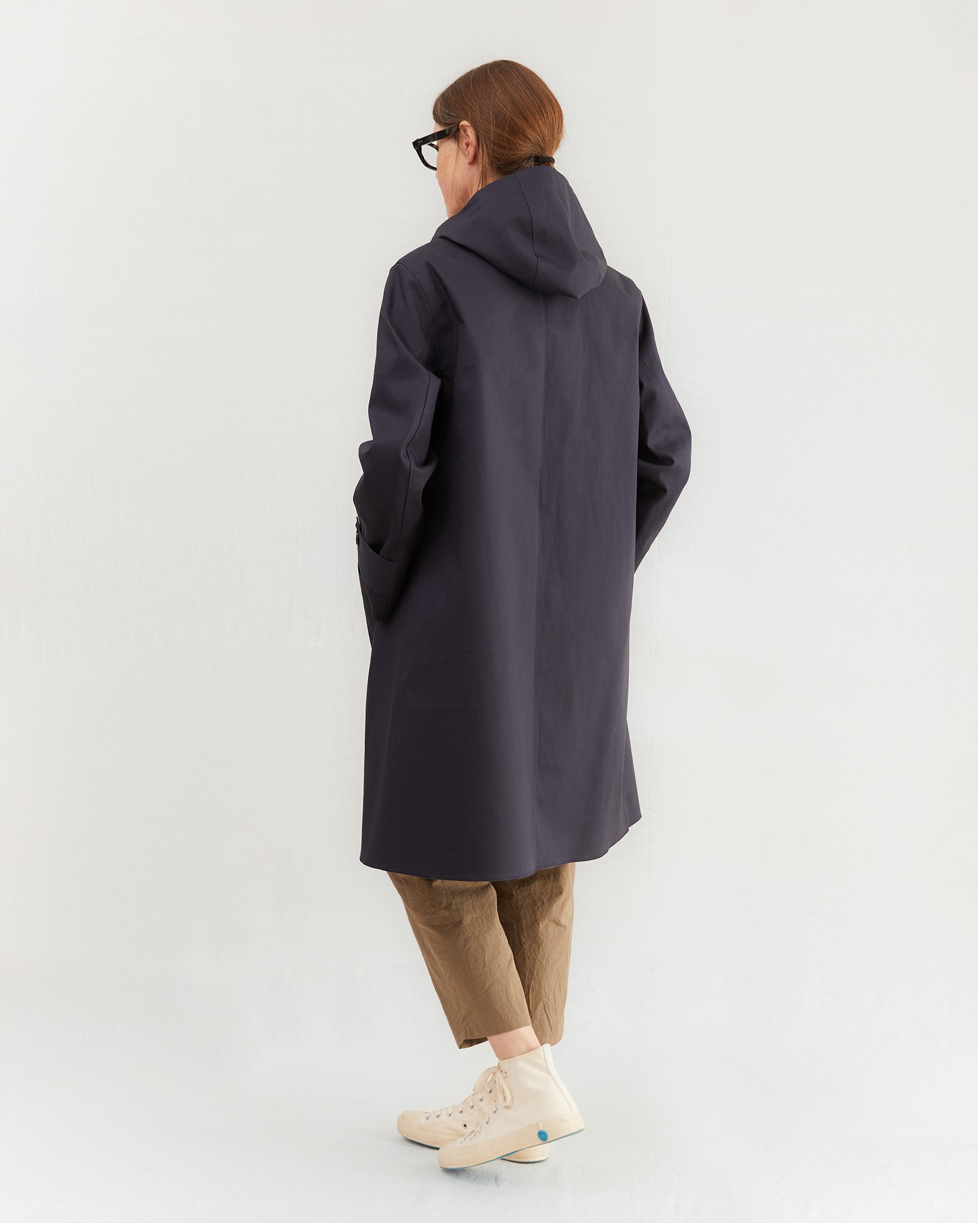 Mackintosh Women's Watten Bonded Cotton Hooded Raincoat in Navy