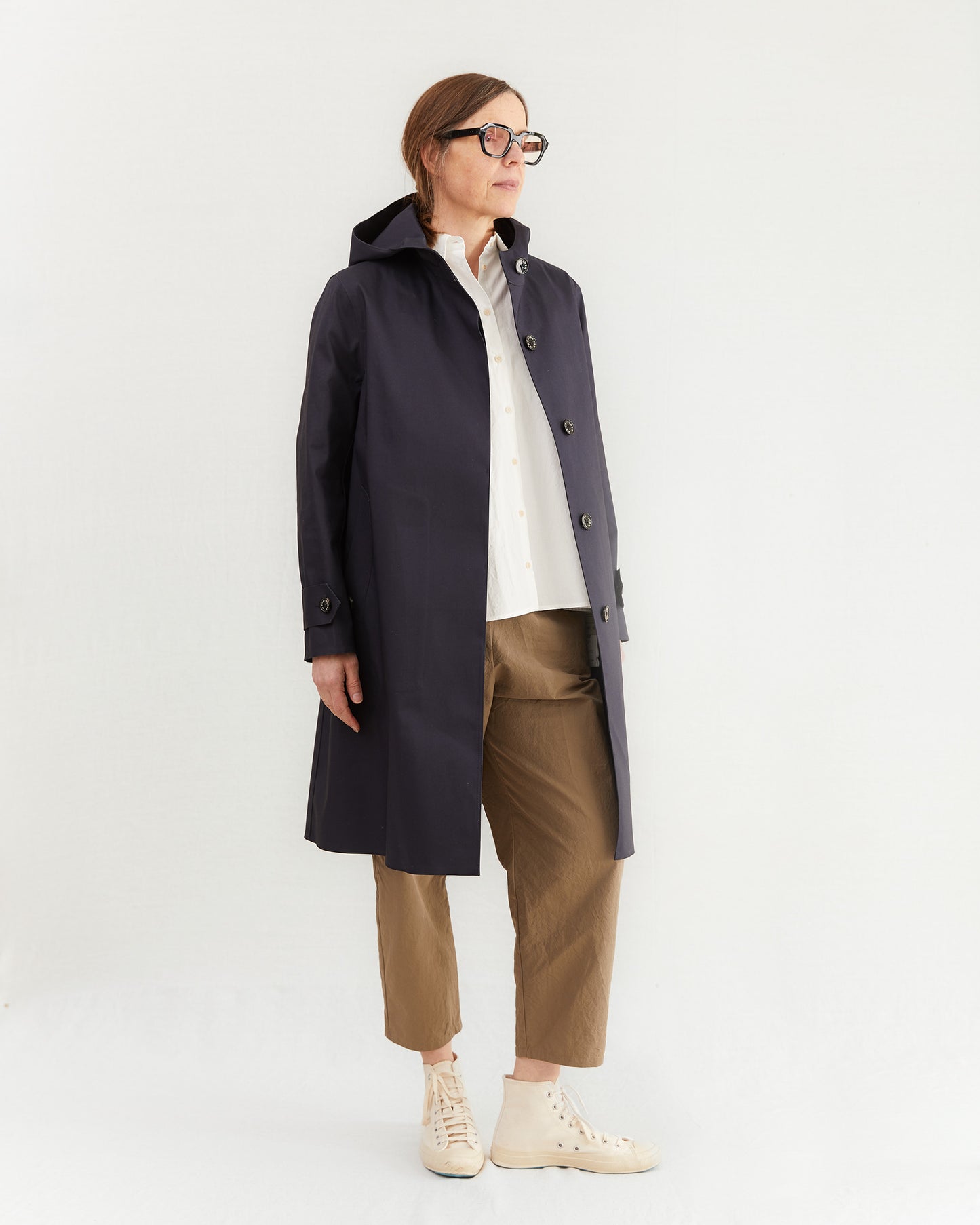 Mackintosh Women's Watten Bonded Cotton Hooded Raincoat in Navy