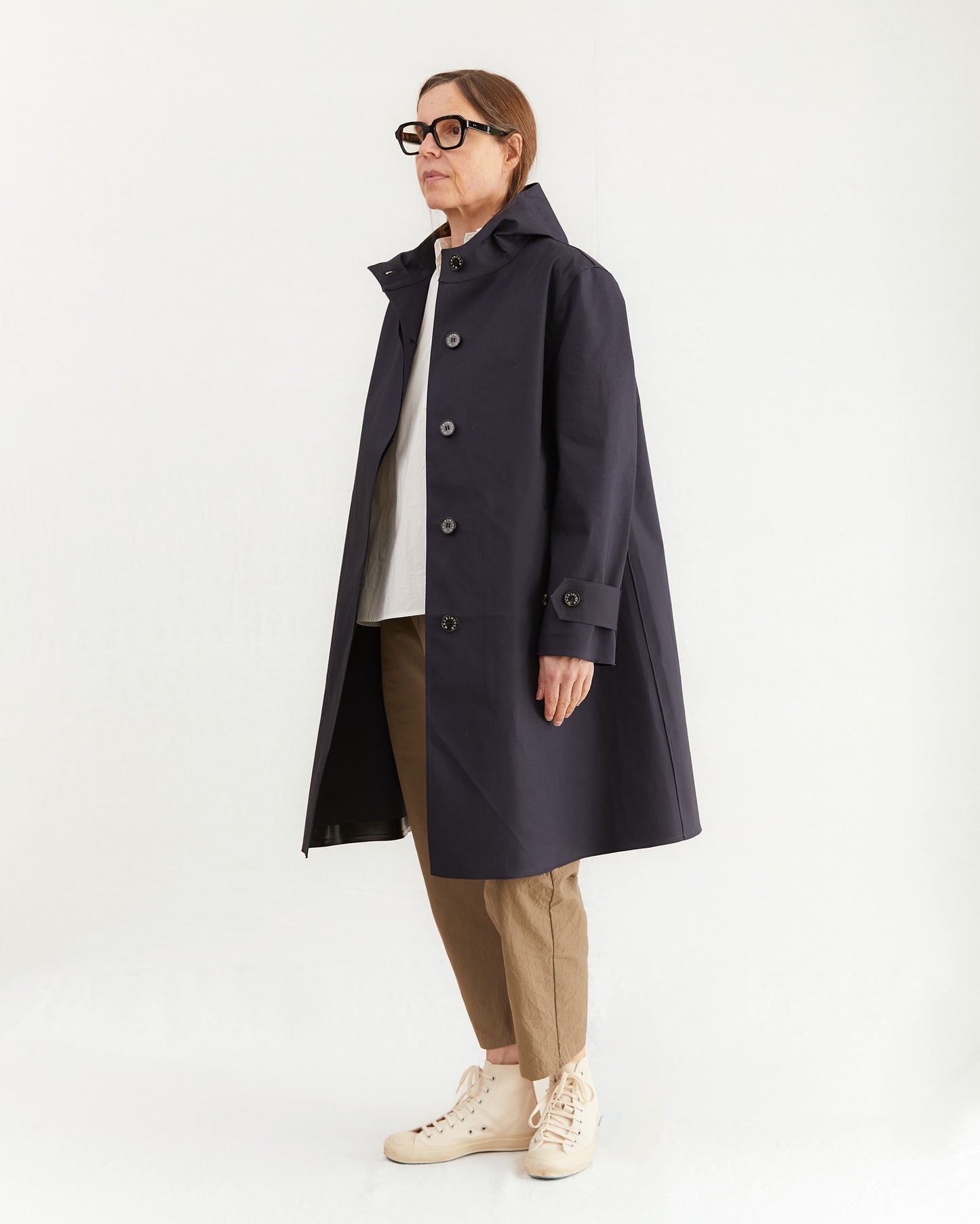 Mackintosh Women's Watten Bonded Cotton Hooded Raincoat in Navy