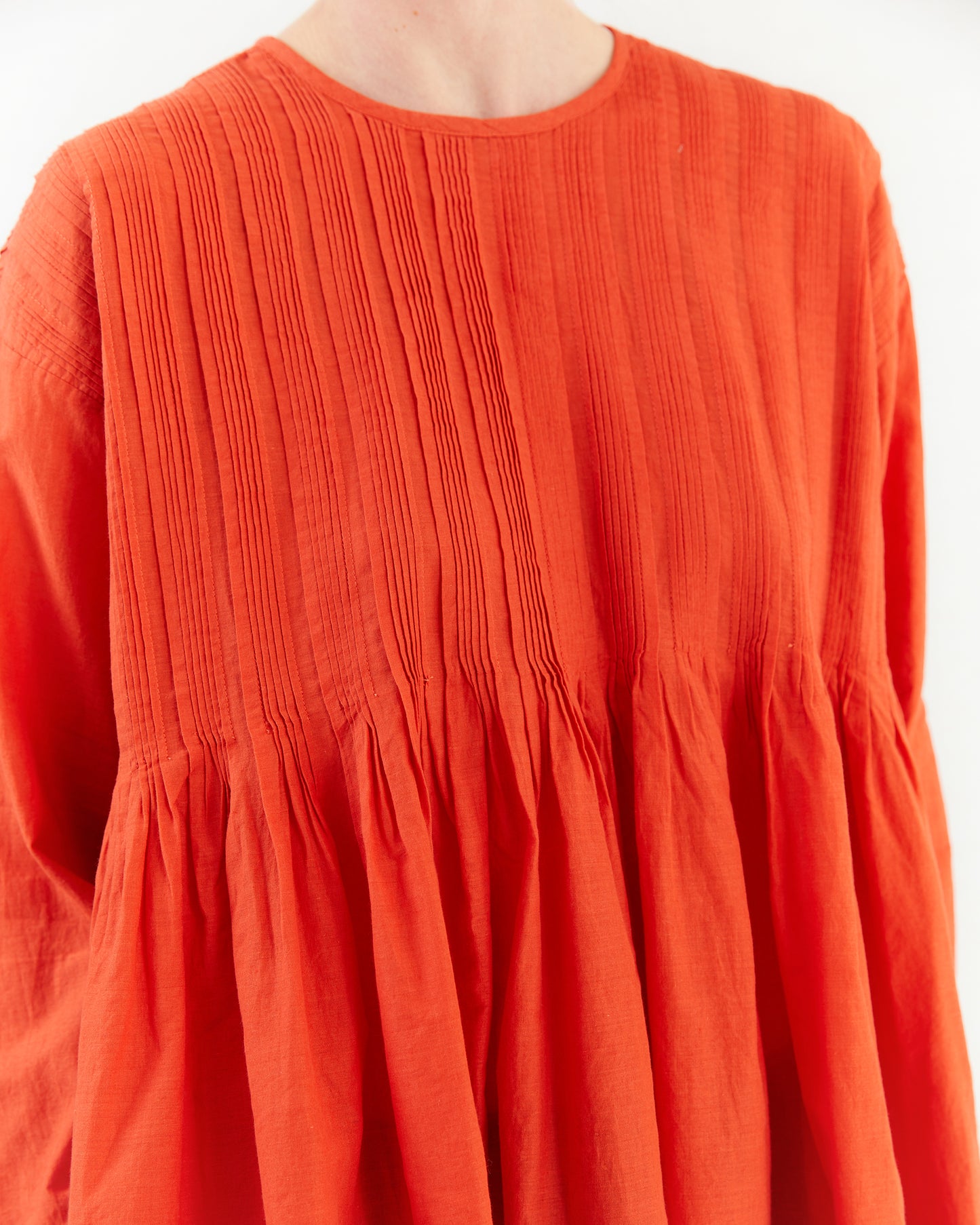 Maison De Soil Crew Neck Shirt With Random Pleats in Orange