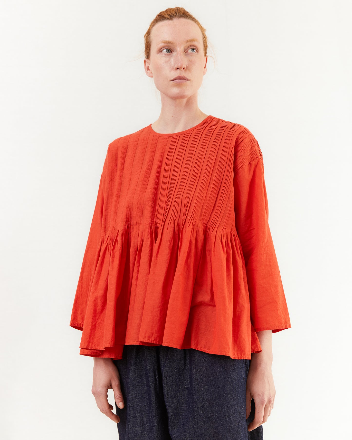 Maison De Soil Crew Neck Shirt With Random Pleats in Orange