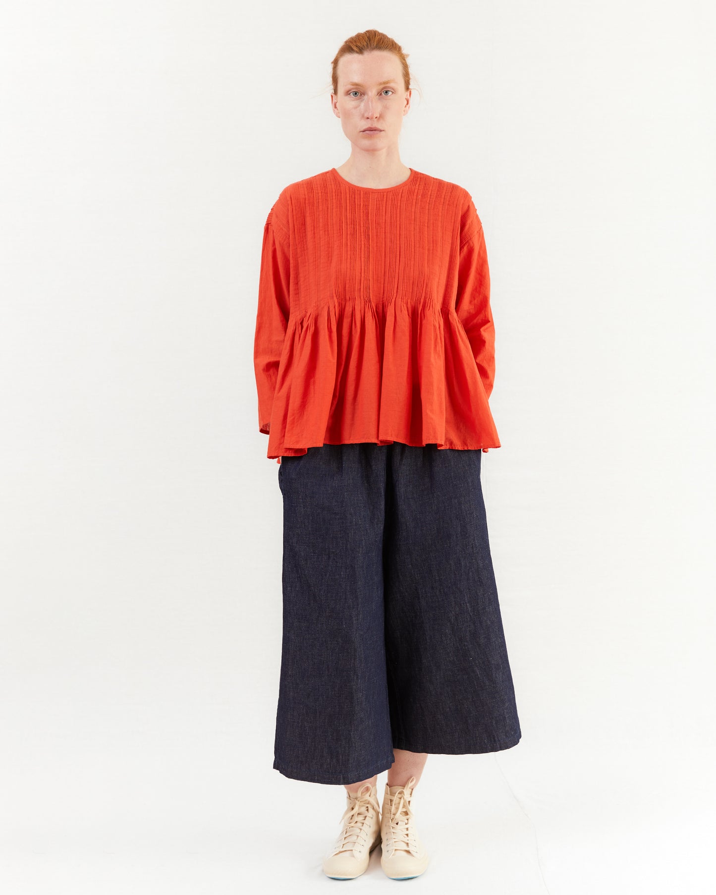 Maison De Soil Crew Neck Shirt With Random Pleats in Orange