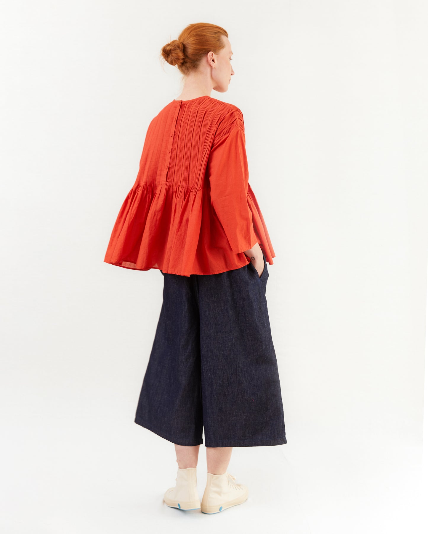 Maison De Soil Crew Neck Shirt With Random Pleats in Orange