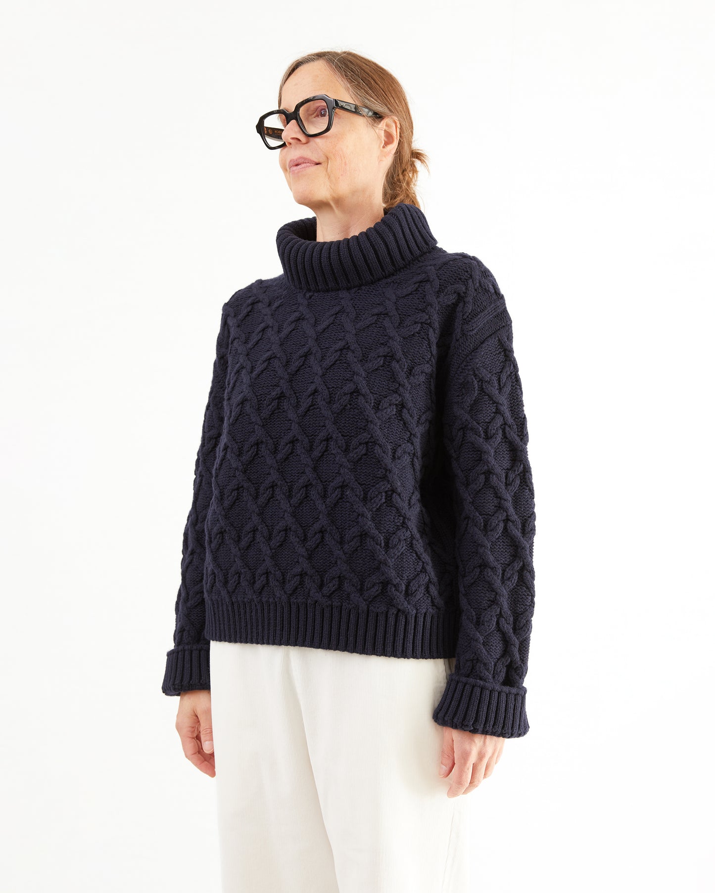 McGeorge Womens Cable Knit Turtleneck in Navy