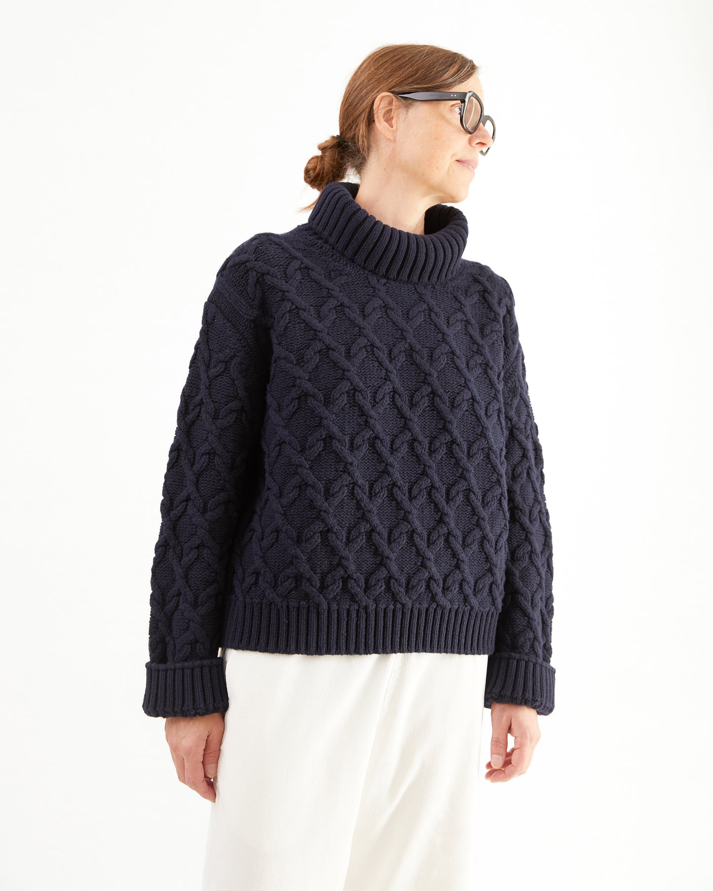 McGeorge Womens Cable Knit Turtleneck in Navy