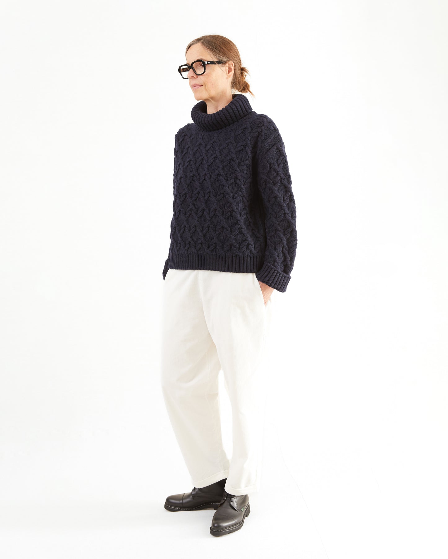 McGeorge Womens Cable Knit Turtleneck in Navy