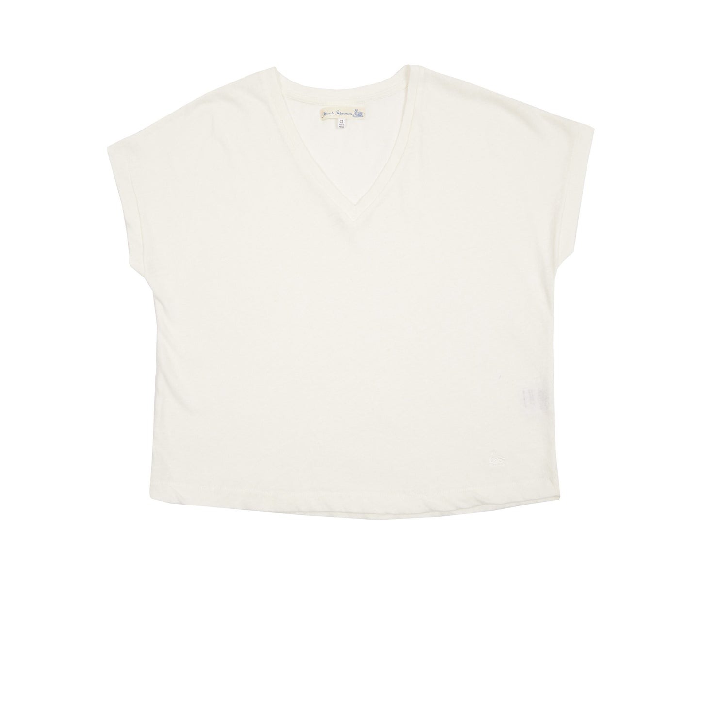 Merz b Schwanen Women's Cotton/Linen V-neck T-shirt in White