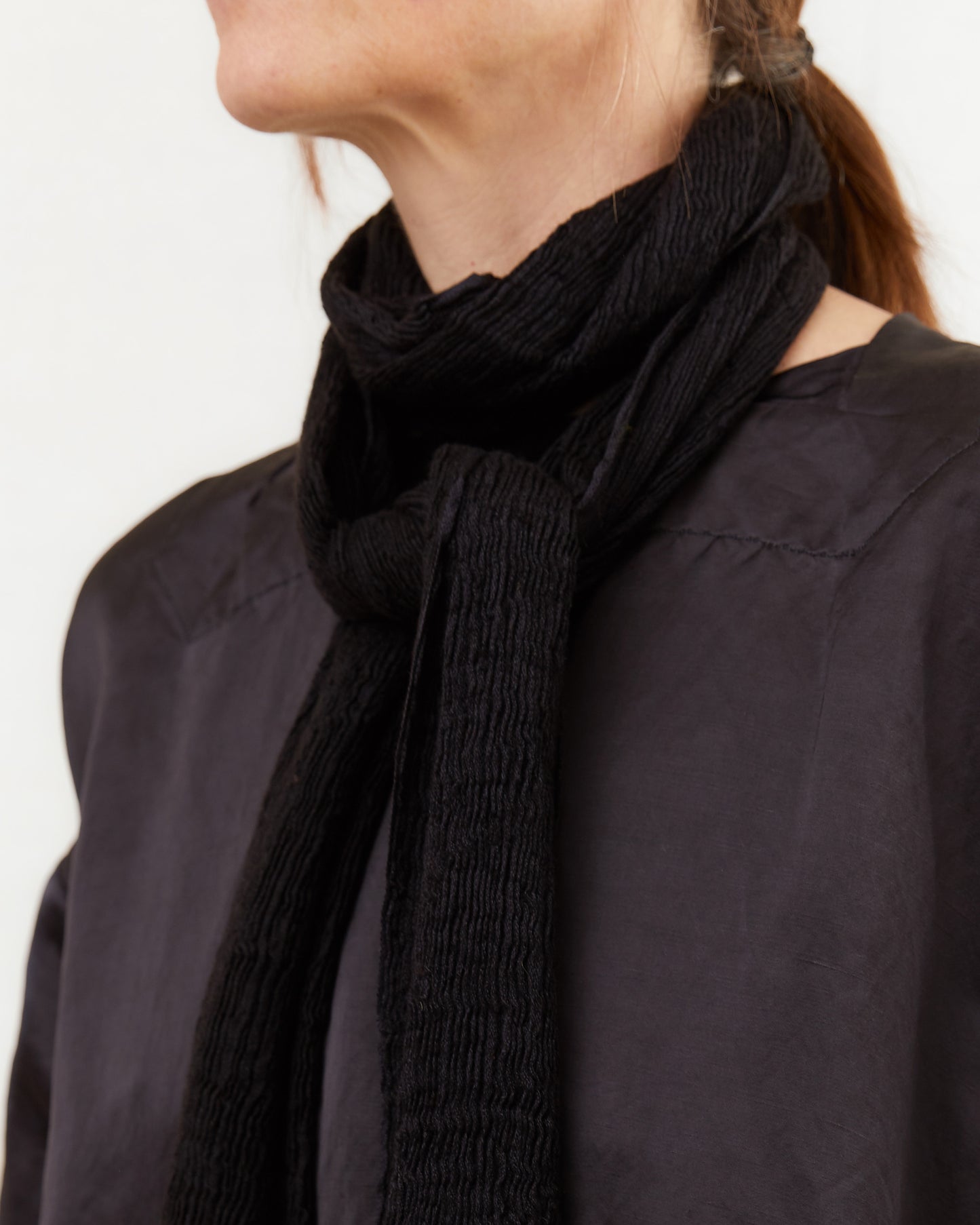 Norlha Feather Ripples Yak Khullu/Silk Scarf in Black