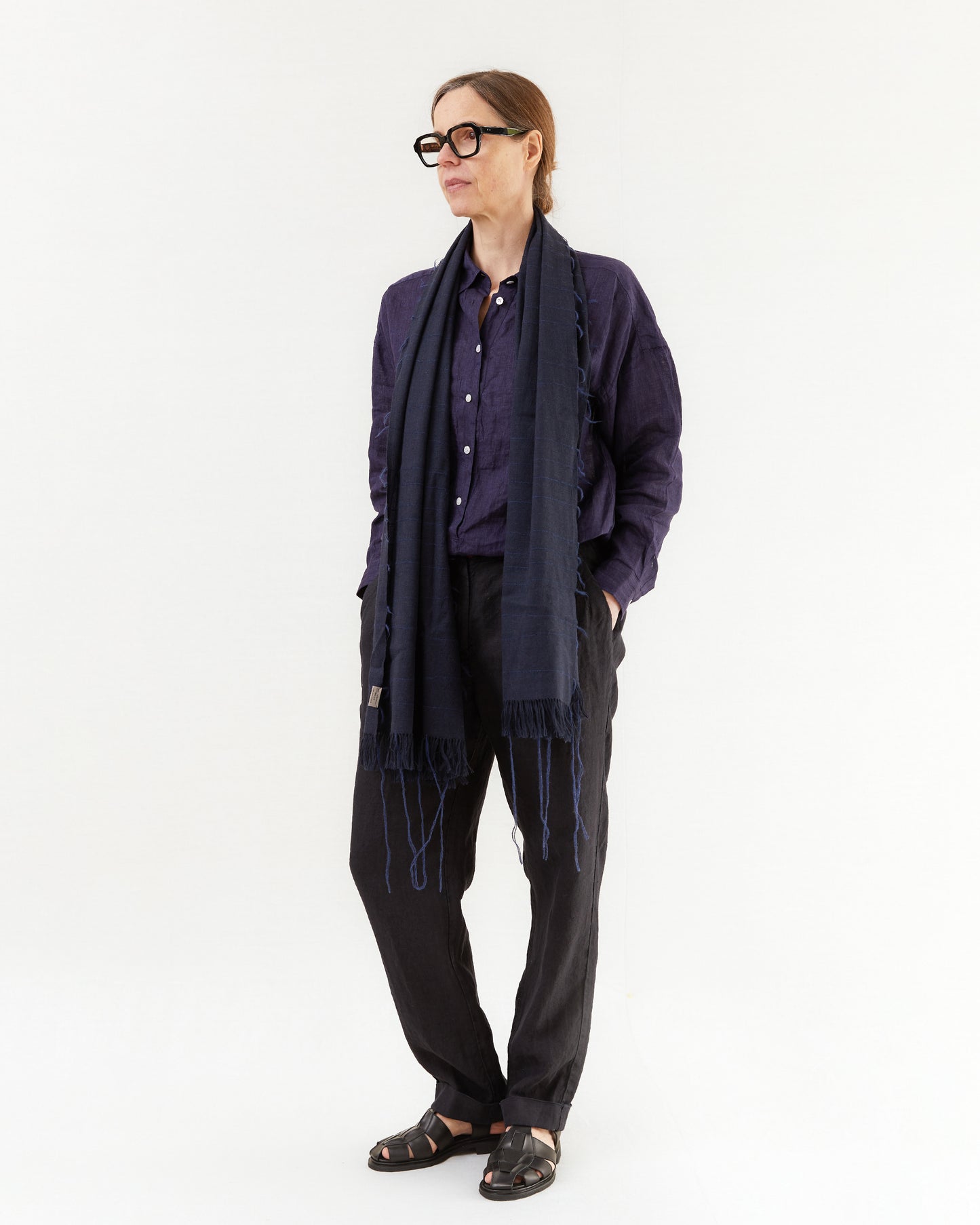 Norlha Yak Khullu/Silk Chic Mud Wall Scarf in Navy