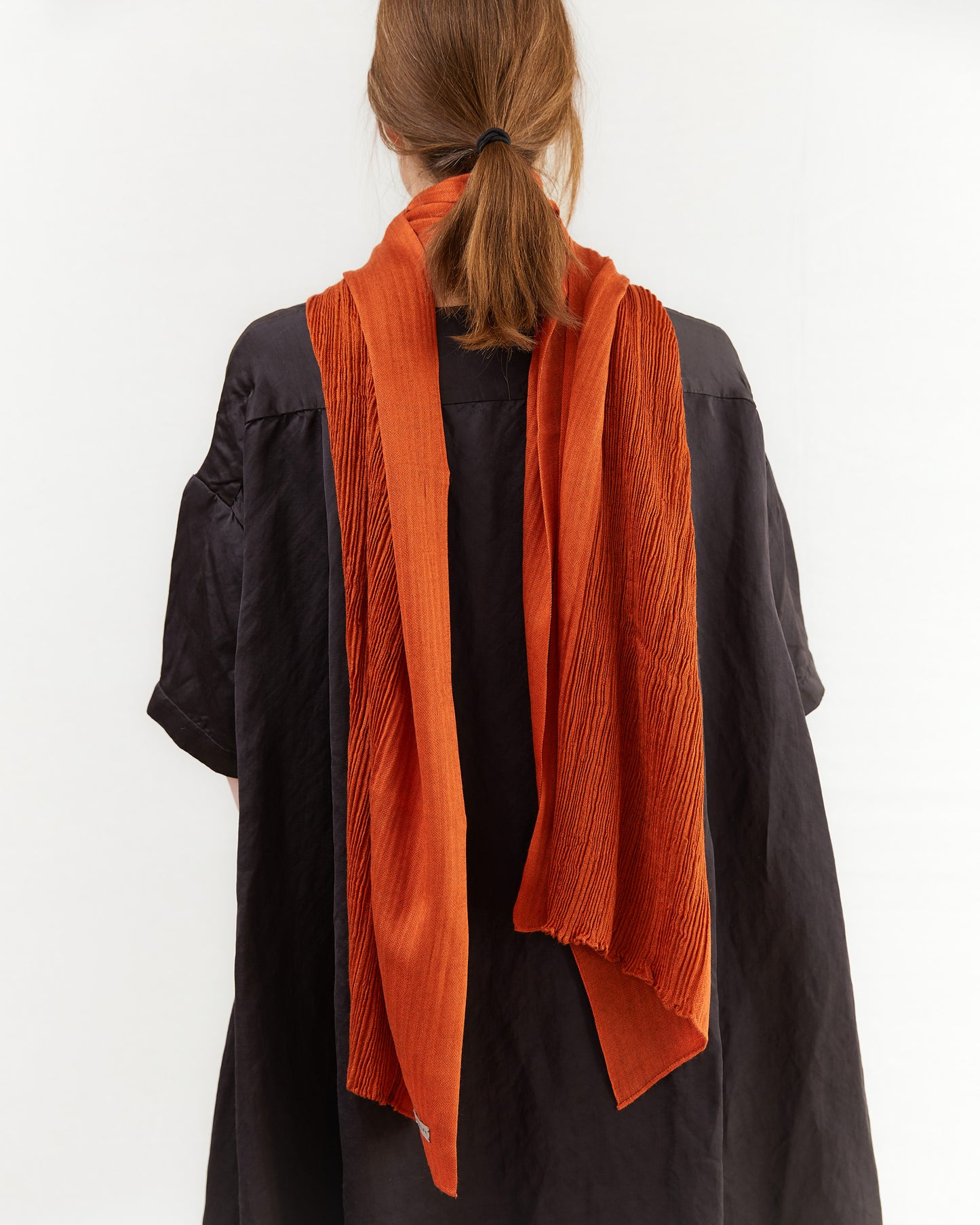 Norlha Feather Waterfall Yak Khullu/Silk Scarf in Burnt Orange