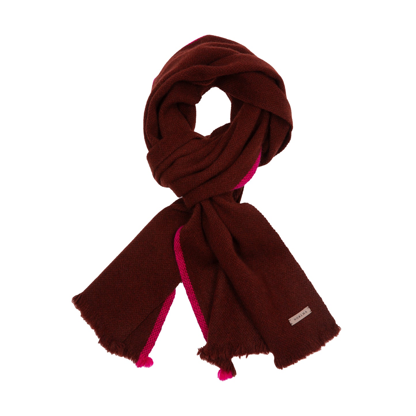 Norlha Nomad Border Skinny Scarf in Mulberry & Fuschia