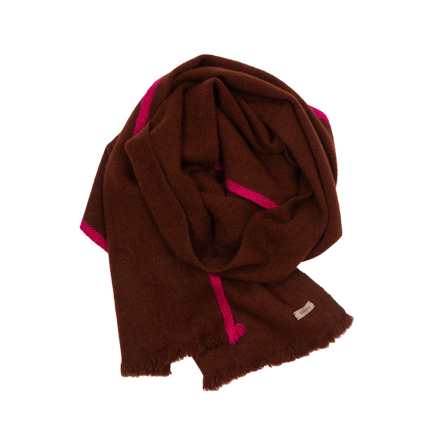 Norlha Nomad Border Skinny Scarf in Mulberry & Fuschia