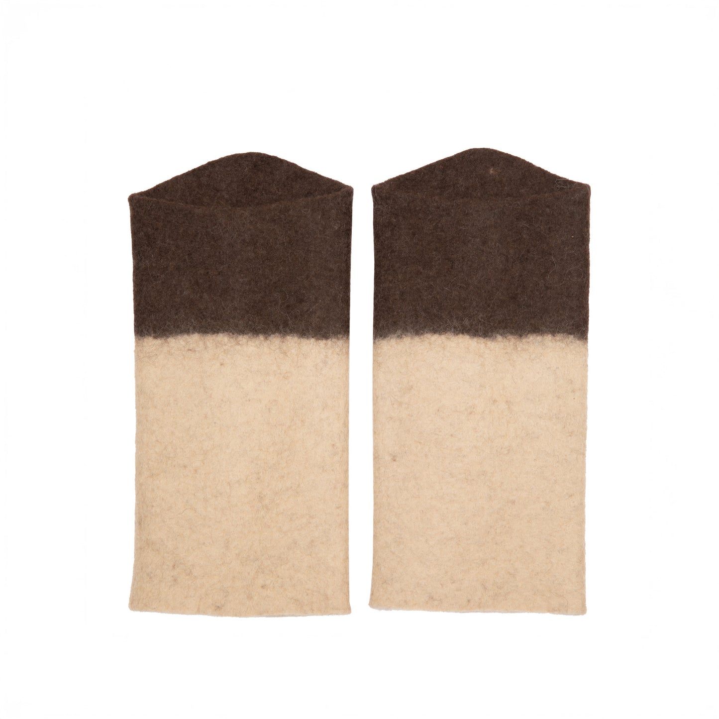 Norlha Two Tone Felt Cuffs in Sandstone & Natural Yak Brown