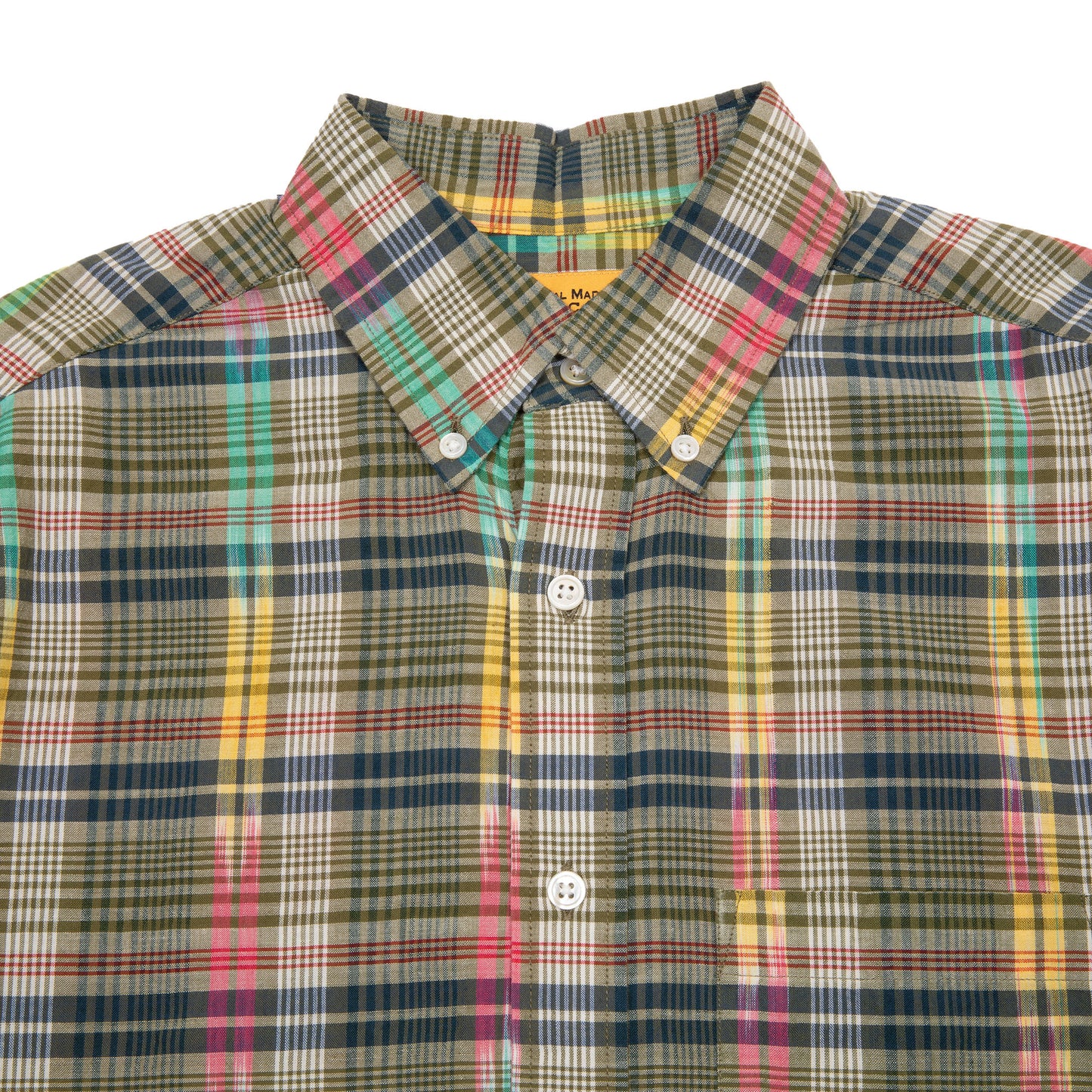 Original Madras Classic Button Down Short Sleeve Shirt in Green/Blue/Yellow