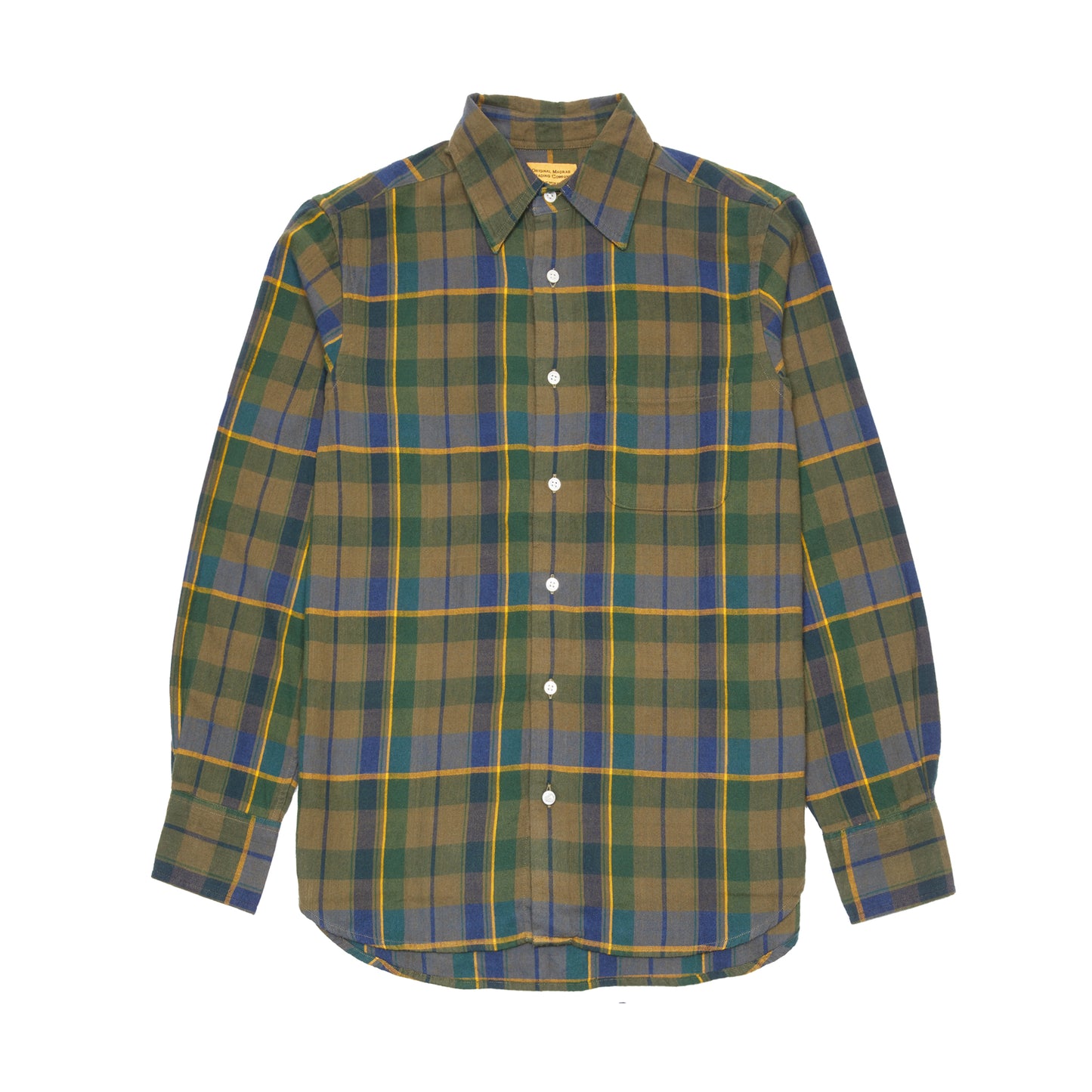 Original Madras Straight Collar Long Sleeve Shirt in Green/Blue/Yellow