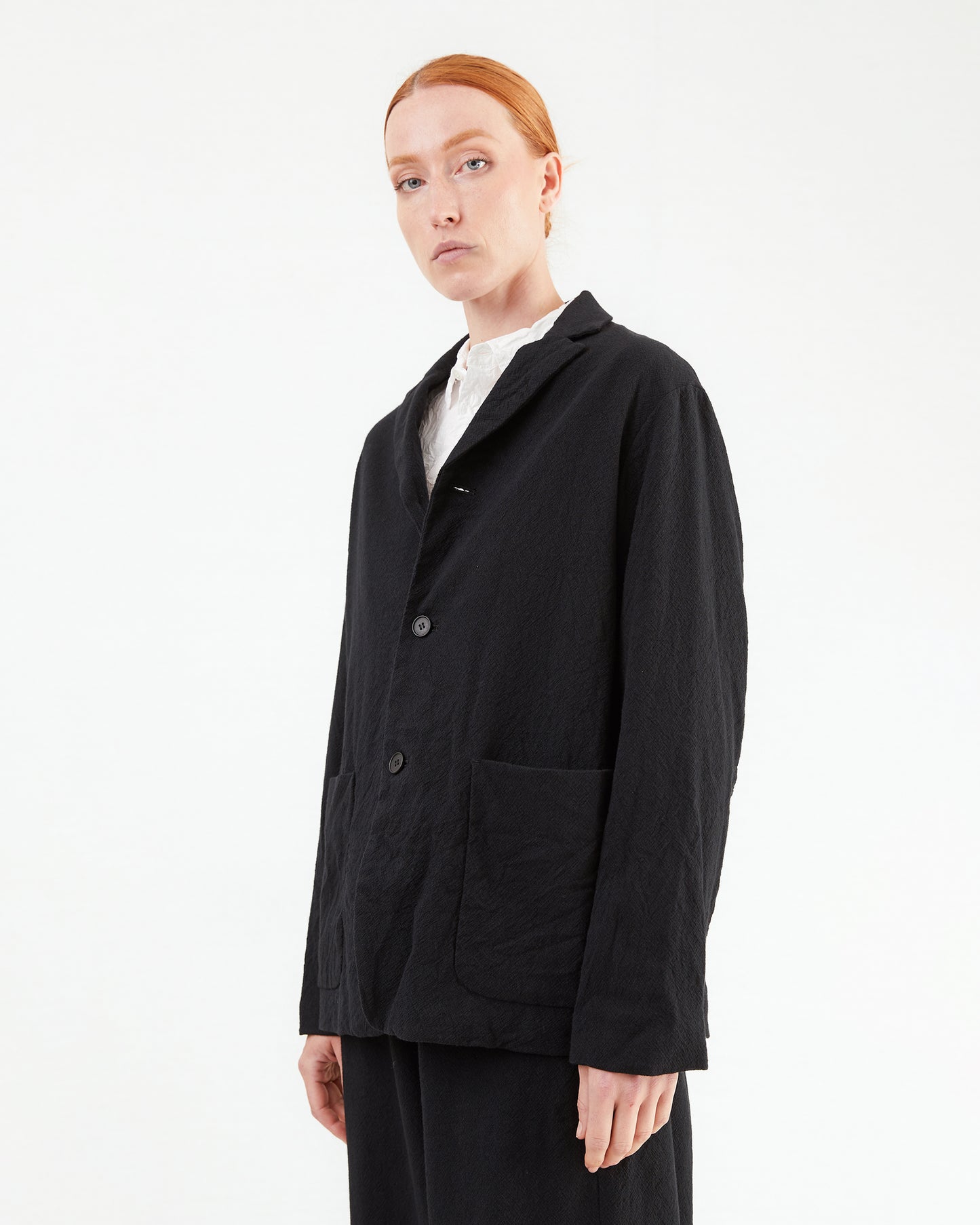 Pas de Calais Wool Cotton Tailored Jacket in Black