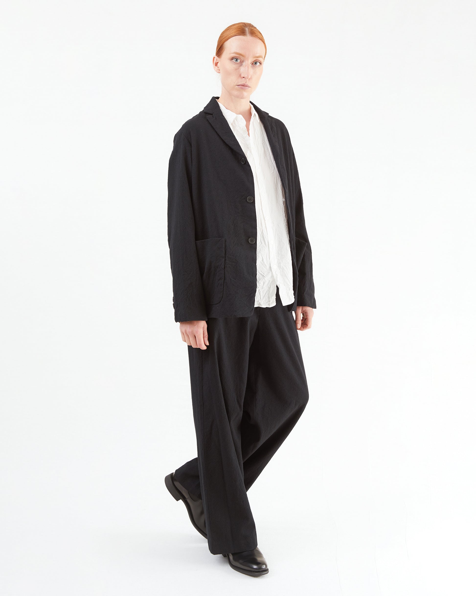 Pas de Calais Wool Cotton Wide Pants in Black
