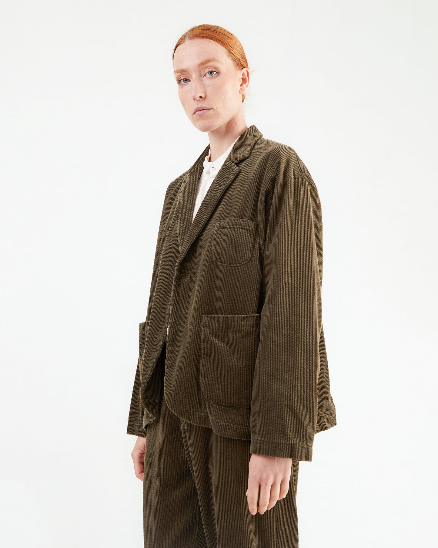 Pas de Calais Corduroy Tailored Jacket in Khaki