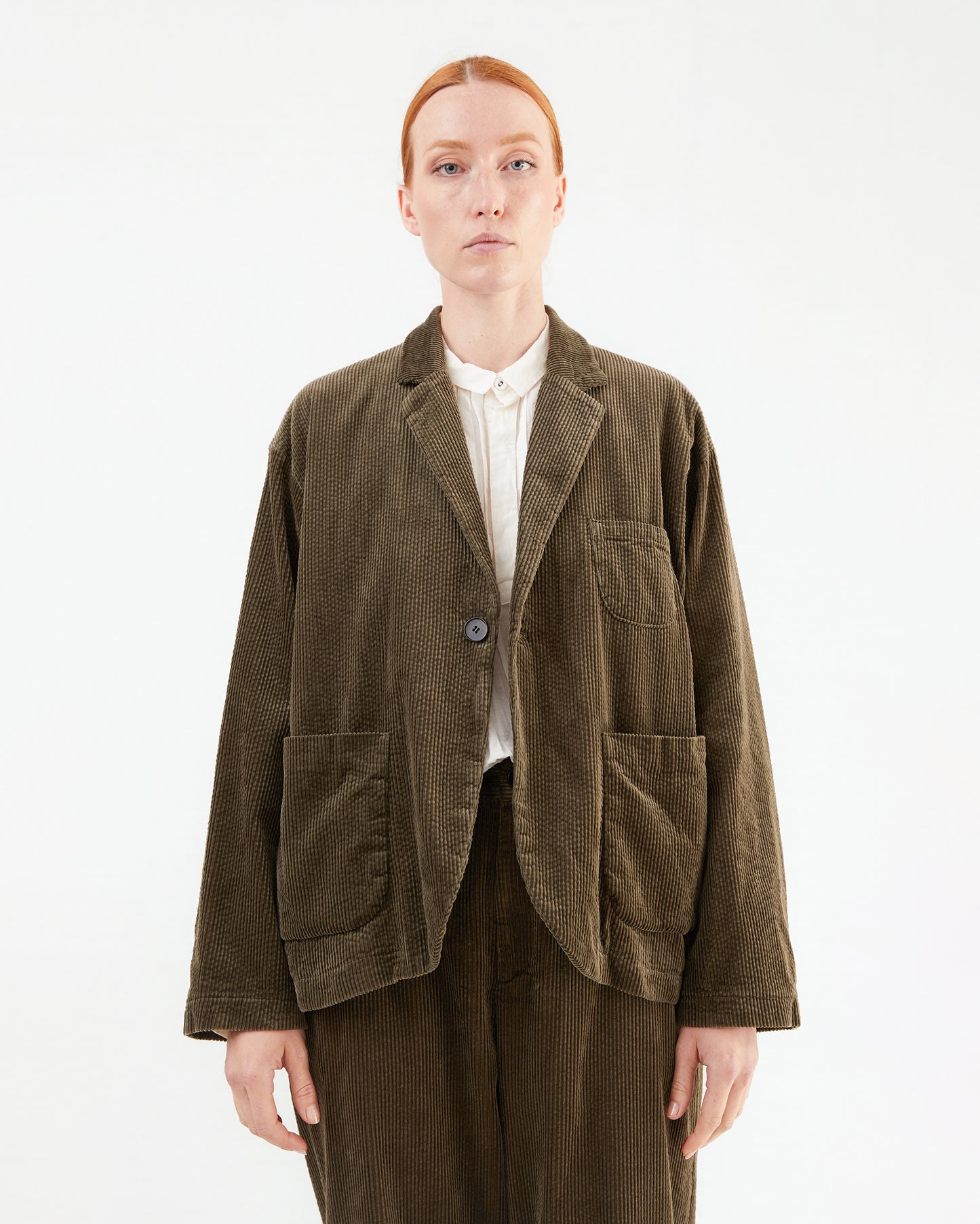 Pas de Calais Corduroy Tailored Jacket in Khaki