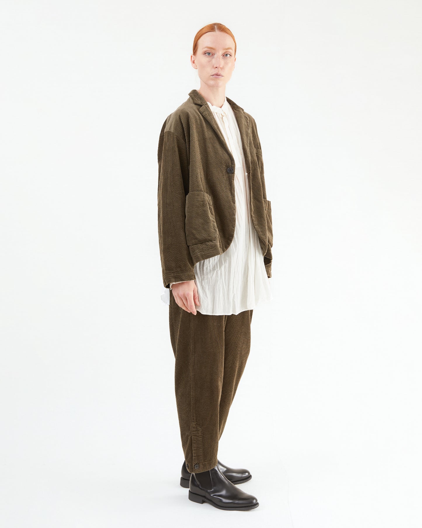Pas de Calais Corduroy Tailored Jacket in Khaki