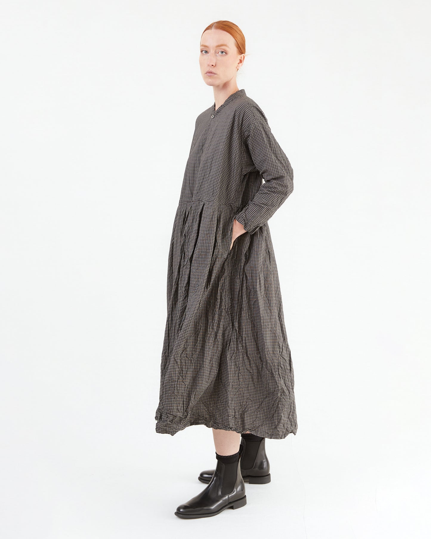 Pas de Calais Washed Organic Cotton Mini Check Dress