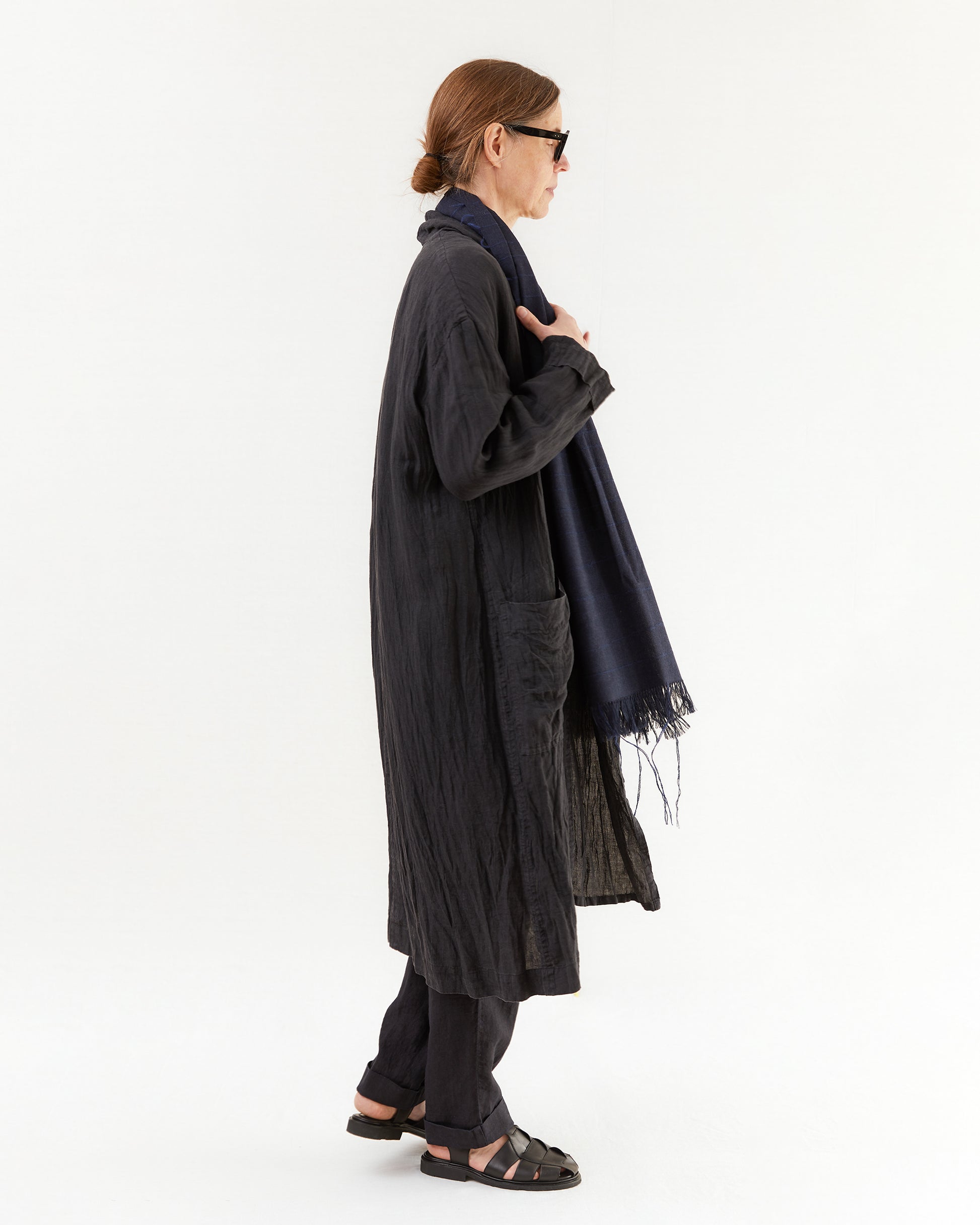 Pas de Calais French Linen Robe Coat in Black