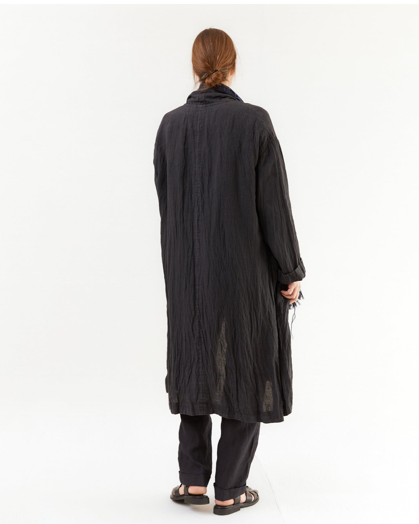 Pas de Calais French Linen Robe Coat in Black