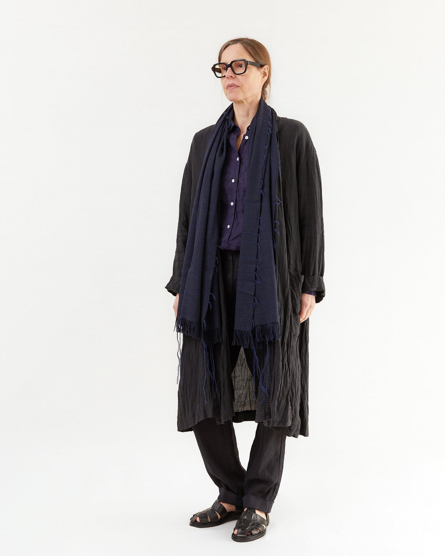 Pas de Calais French Linen Robe Coat in Black