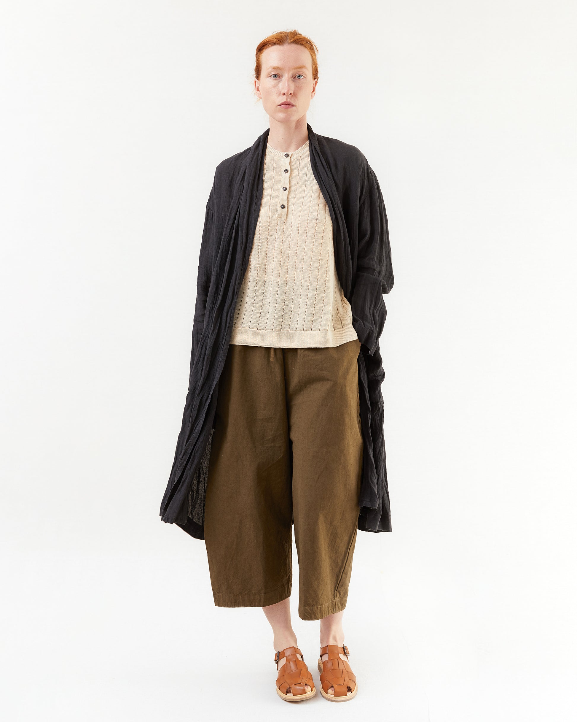 Pas de Calais French Linen Robe Coat in Black